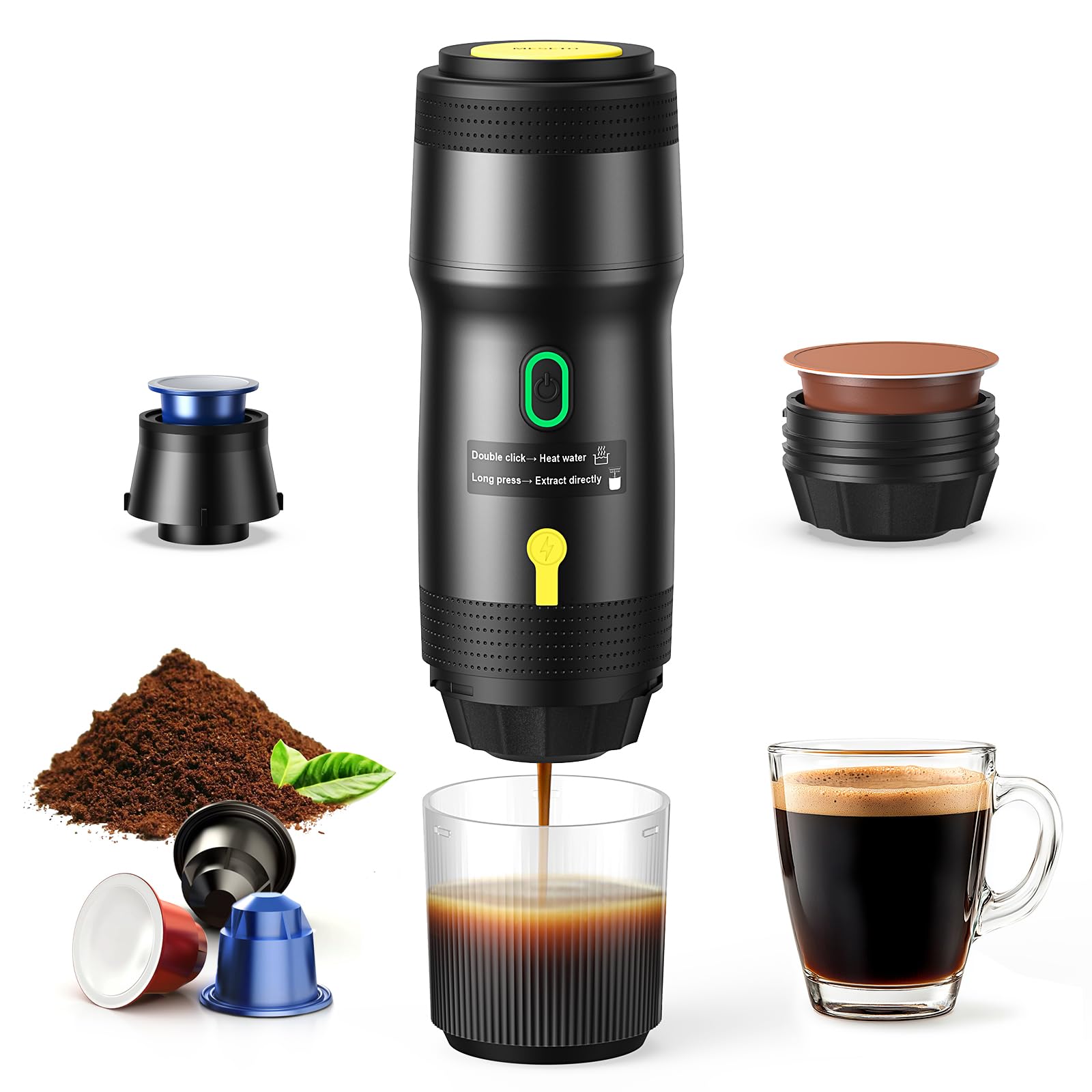 Portable Electric Espresso Machine - USB Rechargeable Travel Coffee Maker for Camping, Hiking, RV & Home Use | Compatible with Nespresso Capsules & Ground Coffee | Perfect for Road Trips, Office & Outdoor Adventures
