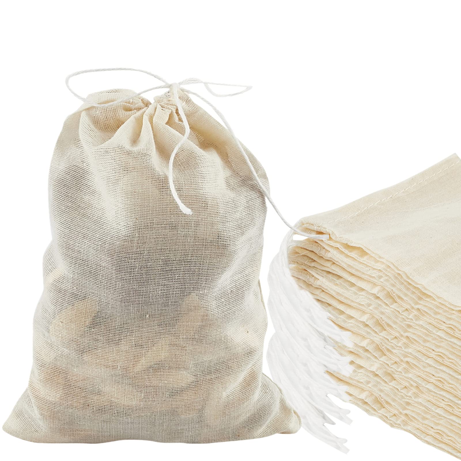 24 Pack Reusable Spice Bags for Cooking - 6x8 Inch Cheesecloth Bags for Straining, Tea, Soup & Bone Broth | Eco-Friendly Cotton Muslin Drawstring Bags | Perfect for Herbal Infusions, Spice Storage & DIY Brewing