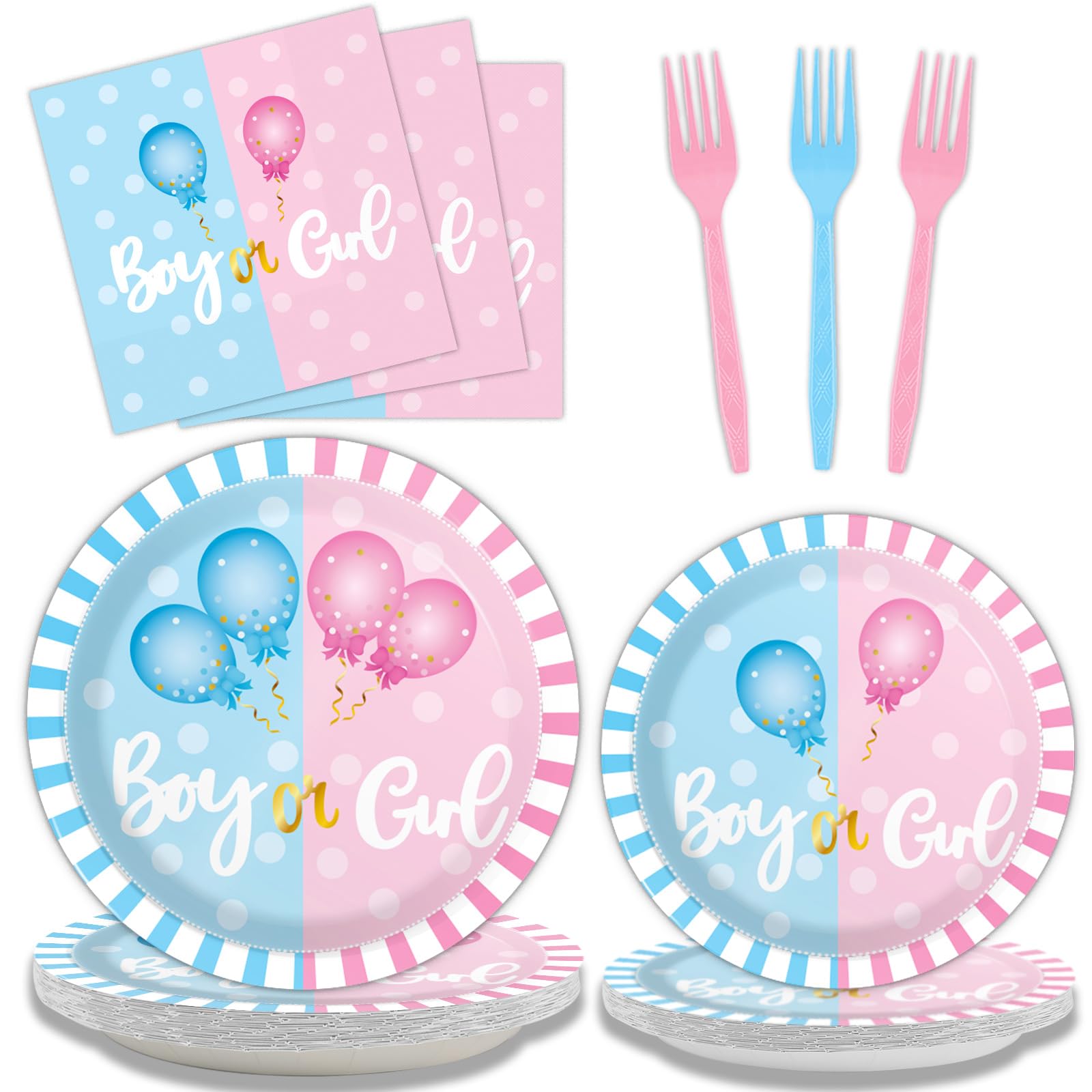 96-Piece Gender Reveal Party Supplies Set - Pink & Blue Tableware for 24 Guests (Plates, Napkins, Forks) - Perfect for Baby Shower, Gender Announcement & Boy or Girl Celebration Parties