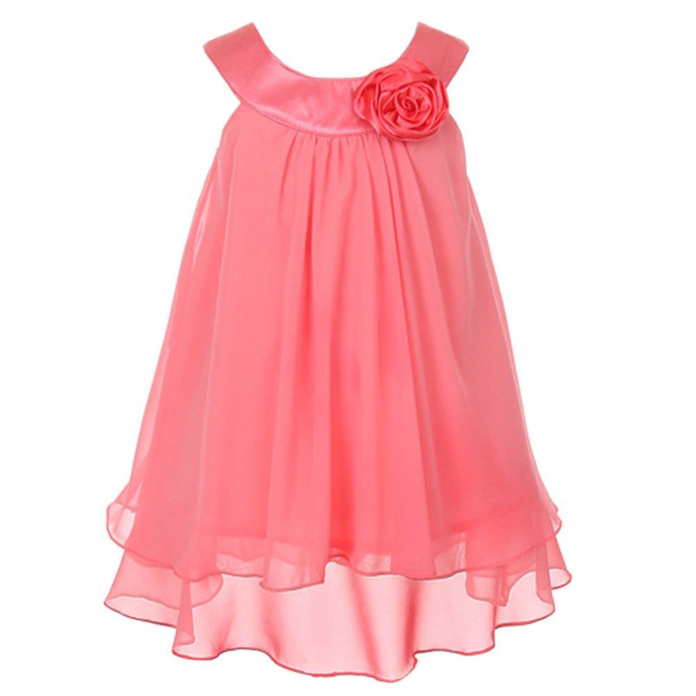 Double Layer Chiffon Flower Girl Dresses for Big Girls - Elegant Coral Wedding Party Gowns for Flower Girls, Pageants & Special Occasions