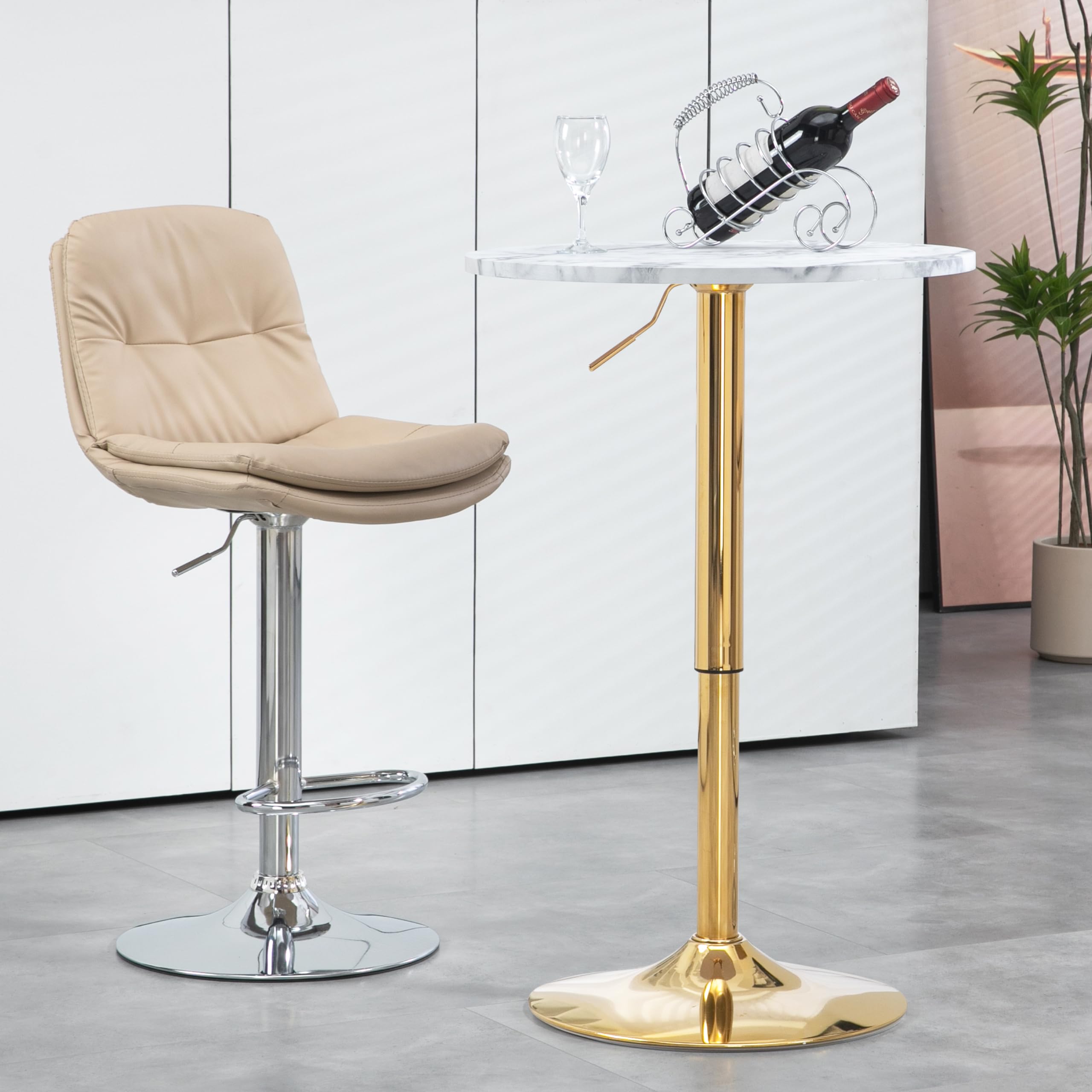 Finnhomy 24 Inch Round Cocktail Bar Table with Adjustable Height 27.9-35.4 Inches - Gold Metal Base Tall Bistro Pub Table for Kitchen, Dining Room, Living Room - Perfect for Entertaining, Small Spaces & Home Bars - Easy Assembly