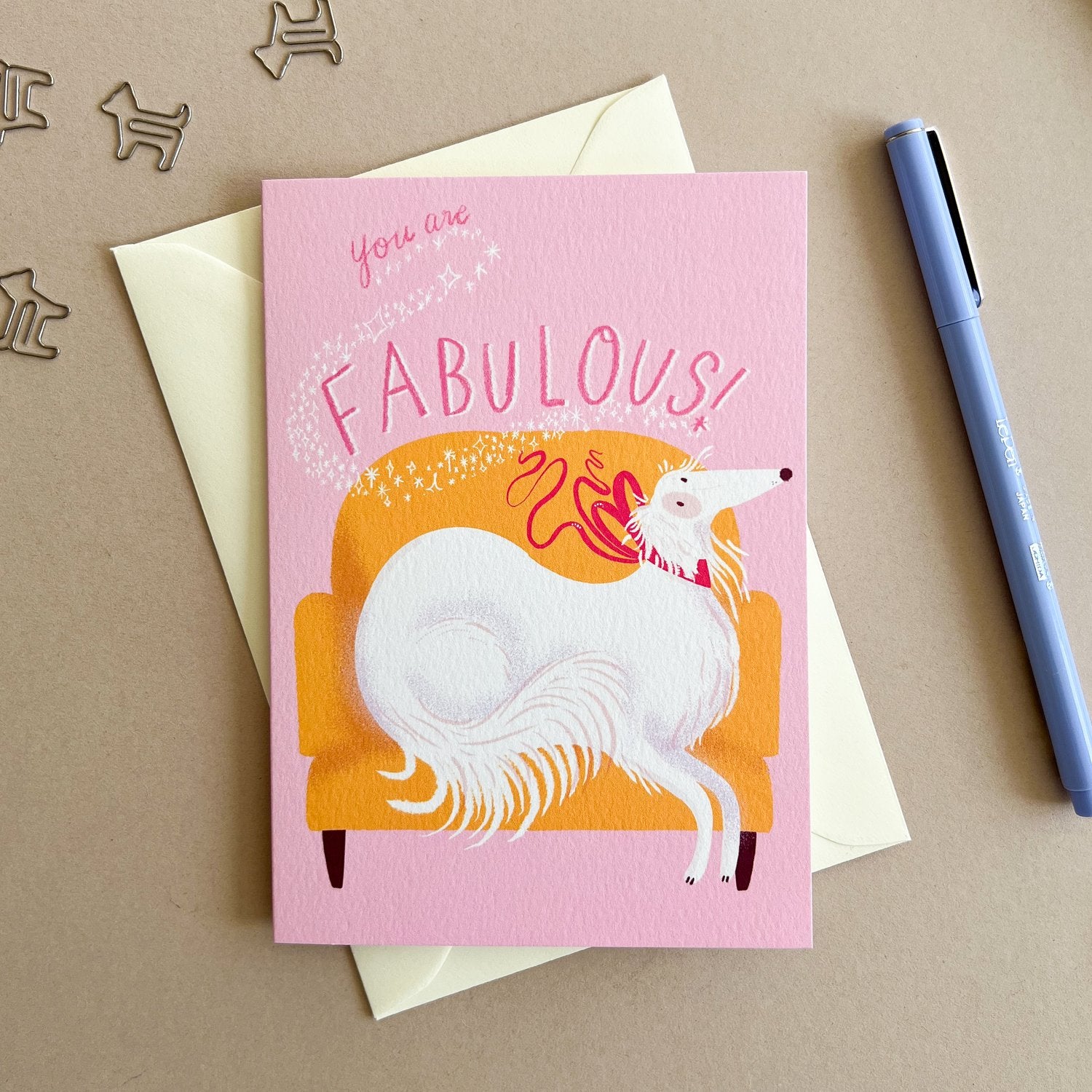 Bryony Moss Fab Borzoi Greeting Card - Elegant Dog Lover's Stationery for Birthdays, Thank You Notes & Special Occasions