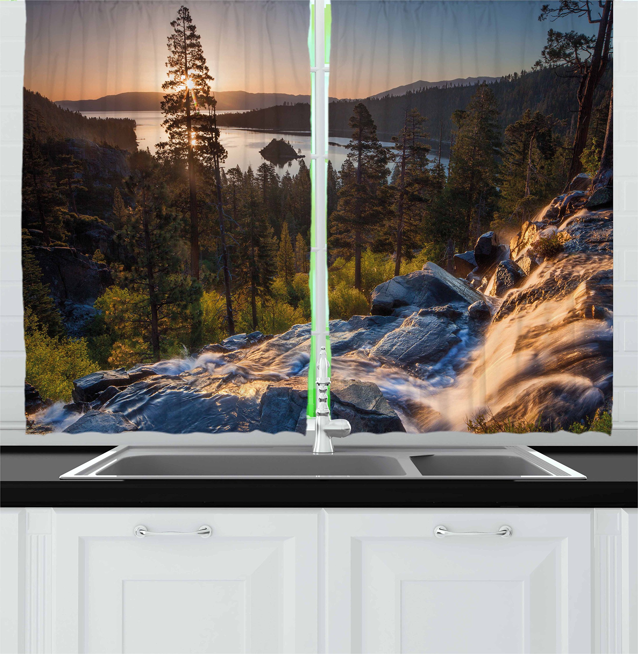 Ambesonne Lake Tahoe Kitchen Curtains - 2 Panel Set, 55