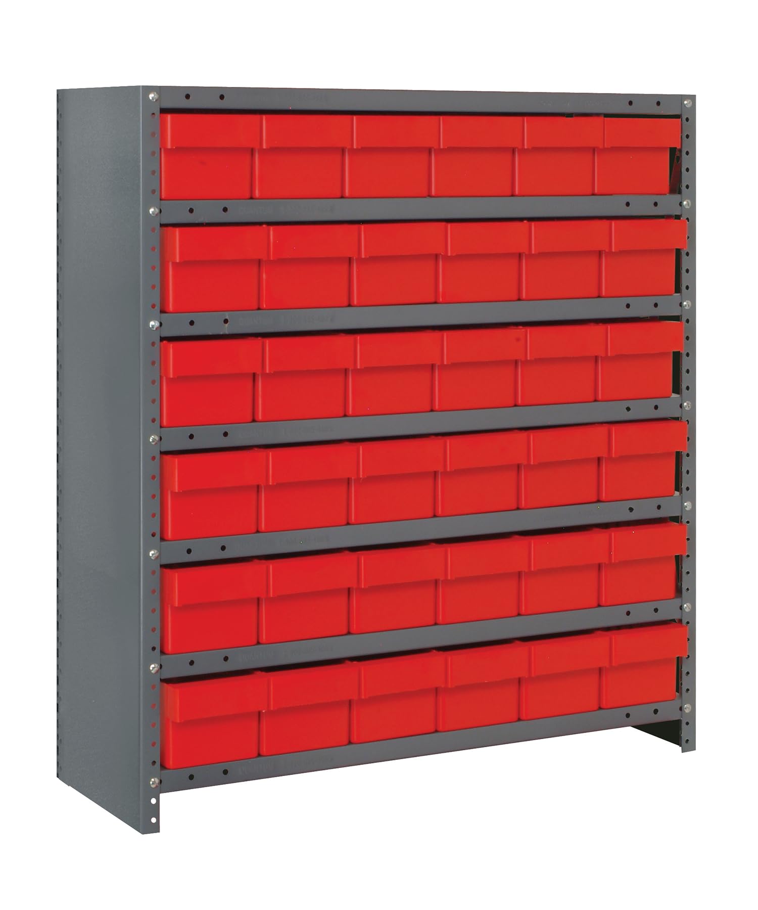 Quantum Storage Systems CL1239-601RD Heavy-Duty Closed Shelving System with Super Tuff Euro Drawers - 36 QED601 Shelf Bins, 12