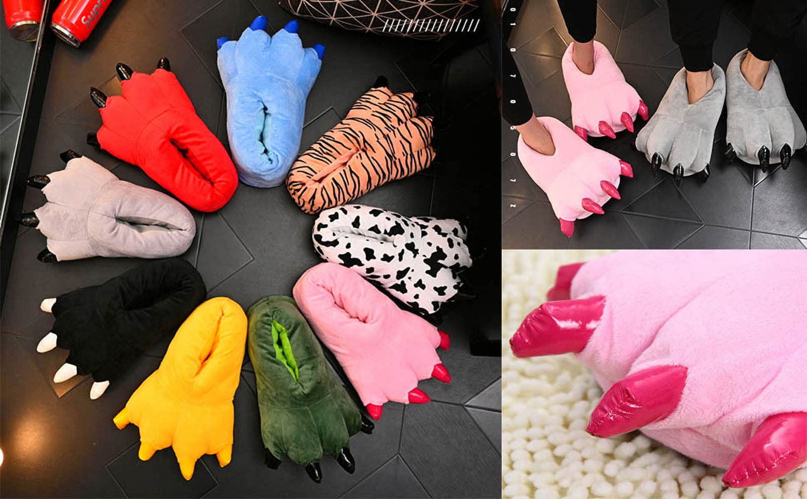 IXITON Unisex Funny Animal Paw Slippers - Furry Dinosaur Bear Claw House Shoes for Men & Women - Cozy Cartoon Plush Slippers for Indoor, Lounge, Gifts & Cosplay