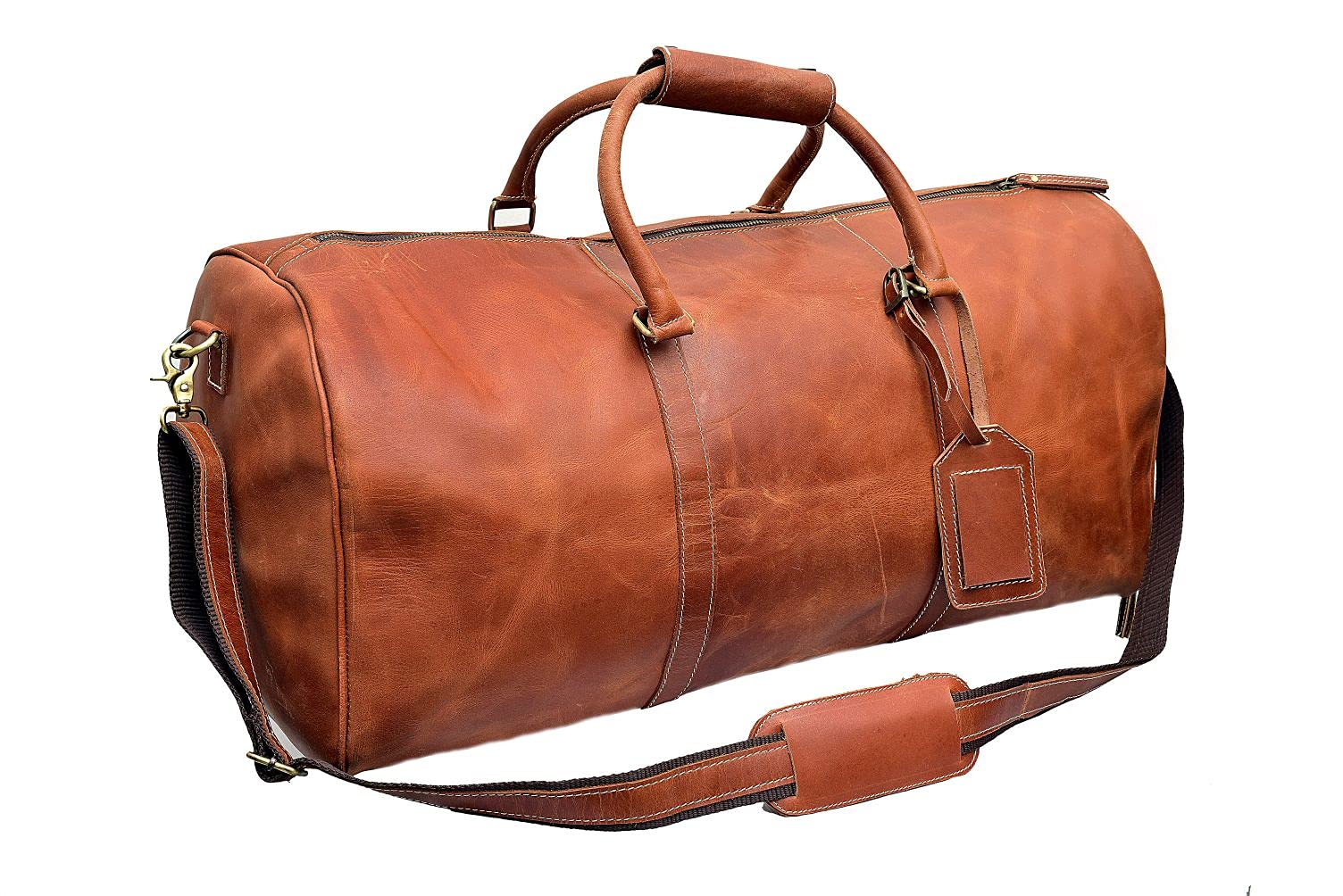 24 Inch Full Grain Leather Duffel Bag for Men & Women - Travel, Gym, Sports & Weekend Overnight Bag - Durable Carryall for Business Trips, Workouts & Vacation Packing