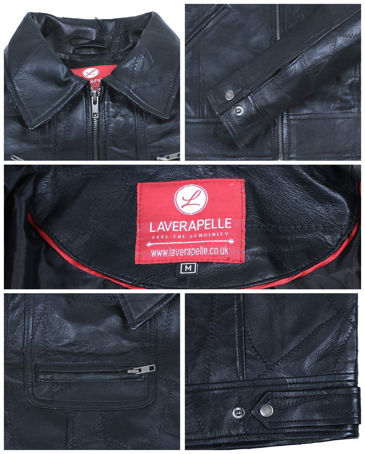 Laverapelle Men's Genuine Lambskin Leather Jacket with Patchwork Design - Black Racer Style for Motorcycle Riding & Casual Outfits