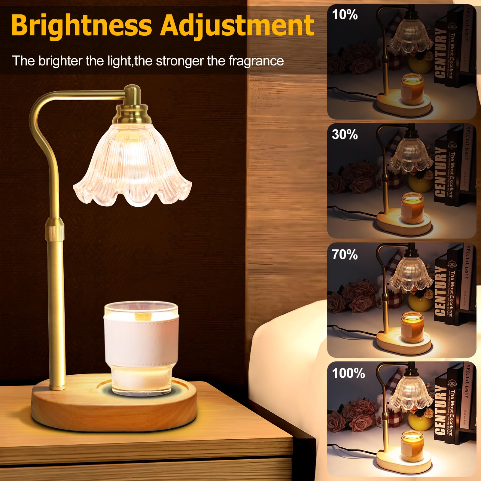 Electric Candle Warmer Lamp with Timer & Adjustable Height - Dimmable Wax Melt Warmer with 2 Bulbs for Scented Jar Candles | Home Decor, Aromatherapy & Mother's Day Gifts | Perfect for Living Room, Bedroom & Spa Relaxation