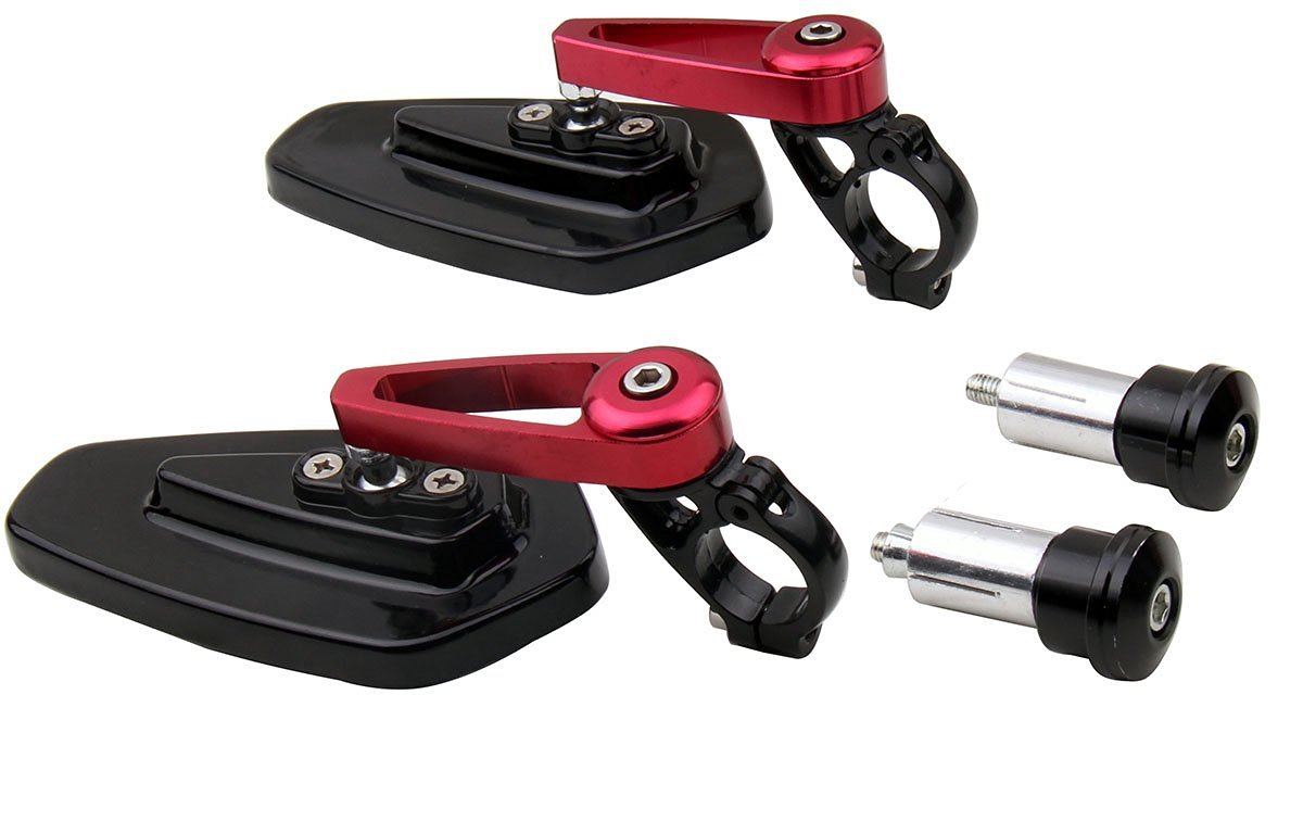 Arrow Bar End View Mirrors with Burgundy Stem - Compatible for 2015 Ducati Hypermotard SP | Motorcycle Safety Accessories for Urban Commuting & Adventure Riding