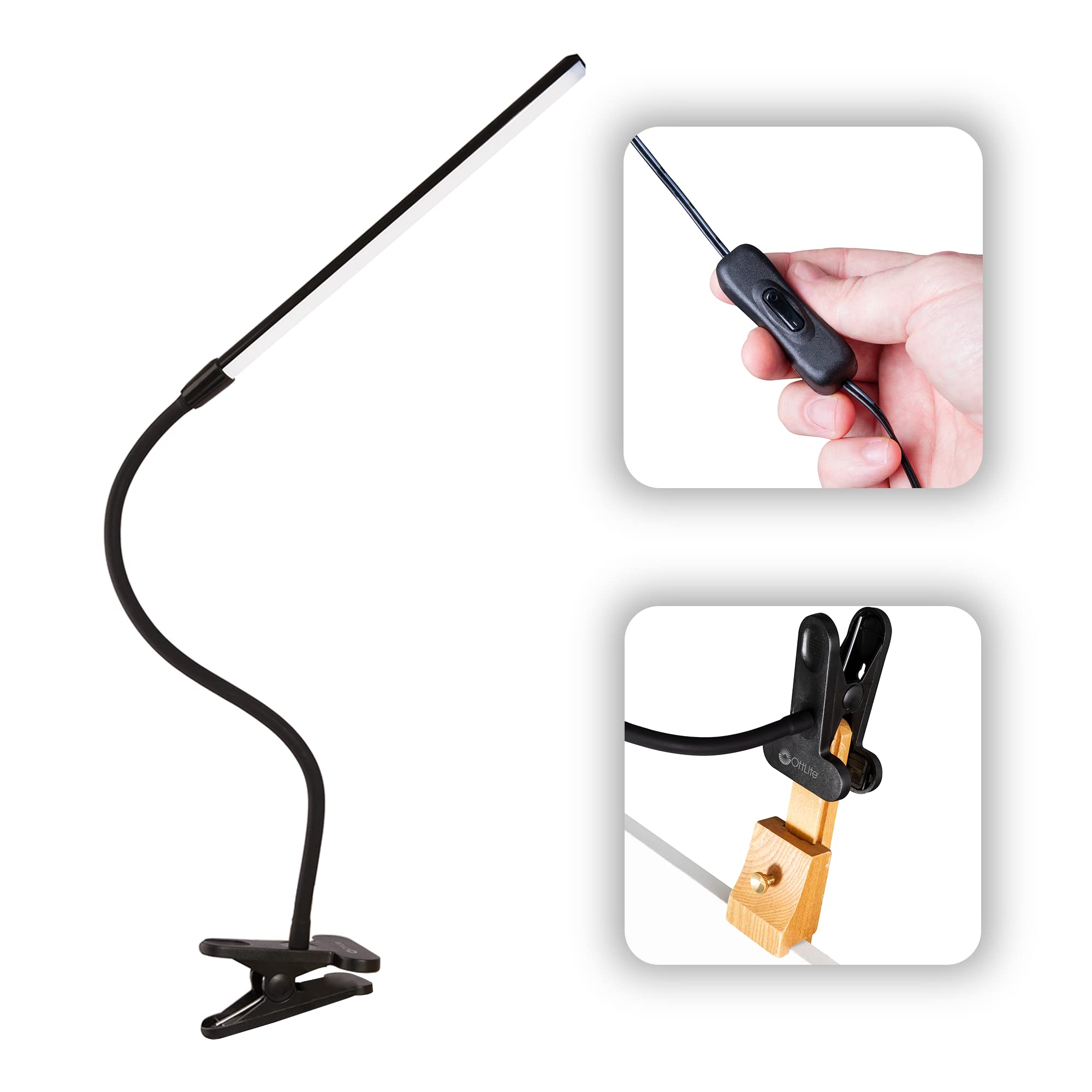 OttLite Clip-On LED Easel Lamp with ClearSun Technology - Adjustable Gooseneck Desk Light with Sturdy Clip & On/Off Switch - Perfect for Reading, Crafting, Piano Practice, Computer Work & Home Office Lighting