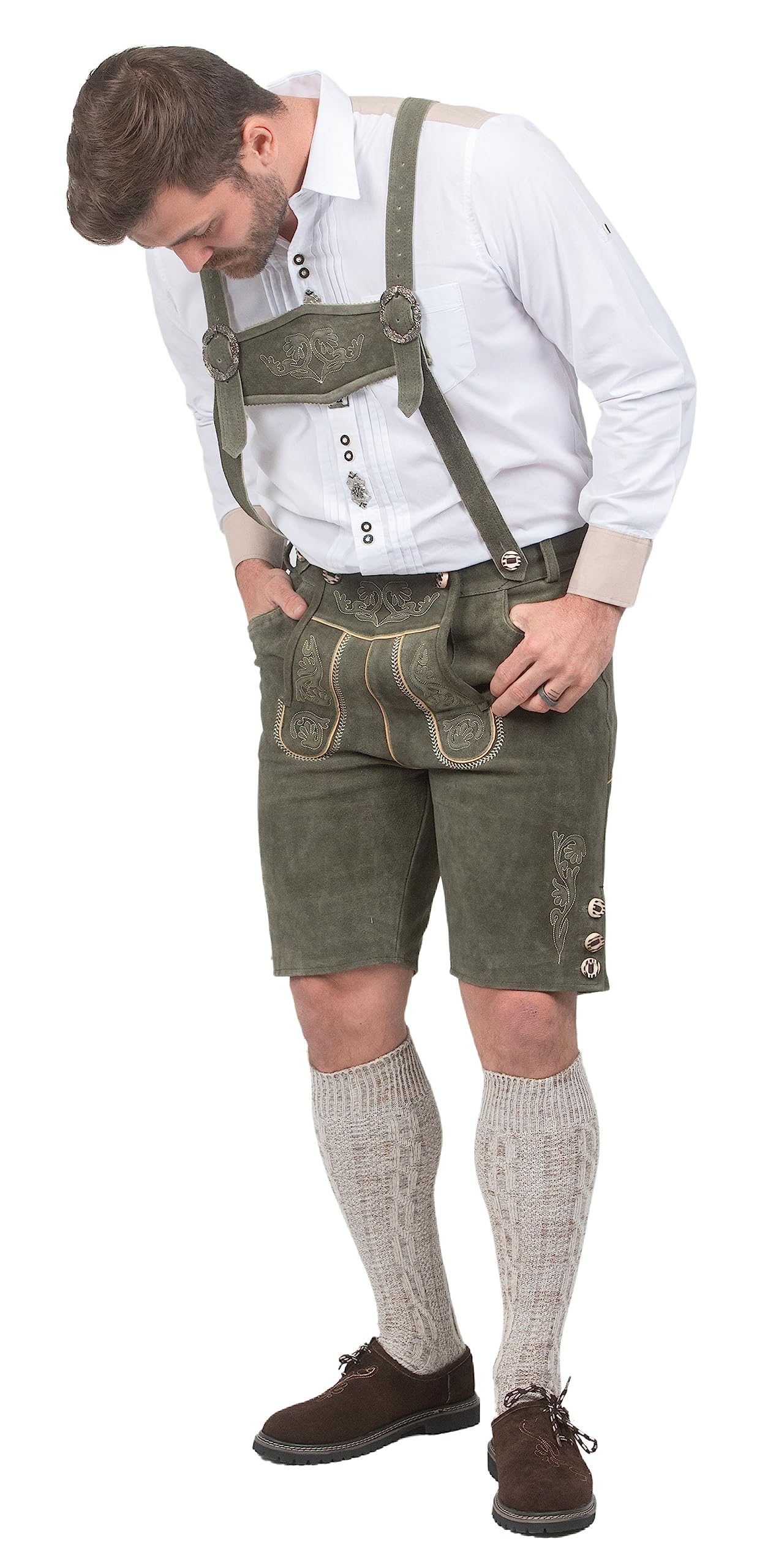 Authentic German Dirndl Trachten Haus 2-Piece Leather Lederhosen Shorts for Oktoberfest & Bavarian Festivals - Perfect for Beer Festivals, Cultural Events & Costume Parties