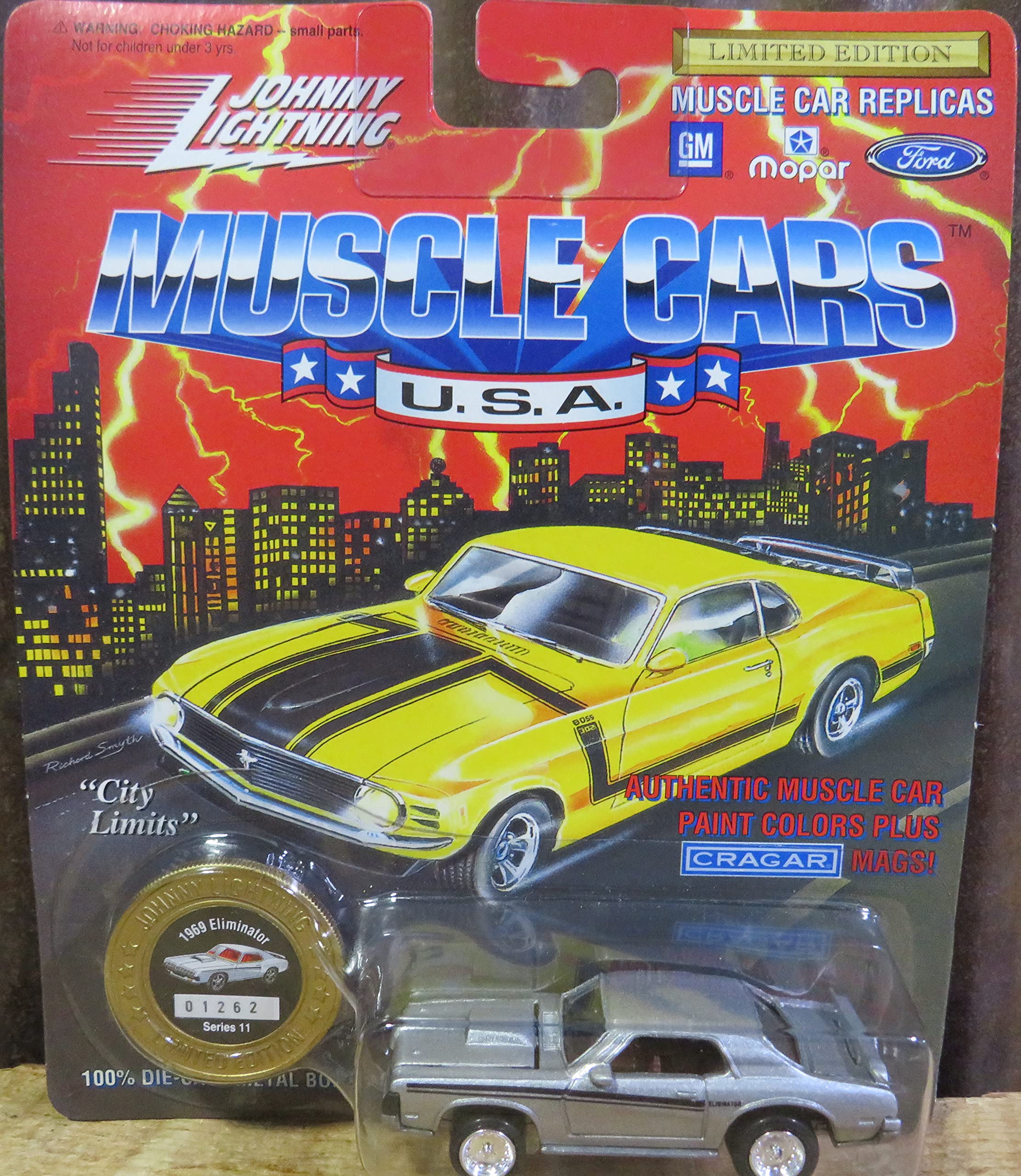 Johnny Lightning 1969 Eliminator Grey Muscle Car - USA Series 11 with Collector Coin | Diecast Model for Car Collectors & Display Showcase
