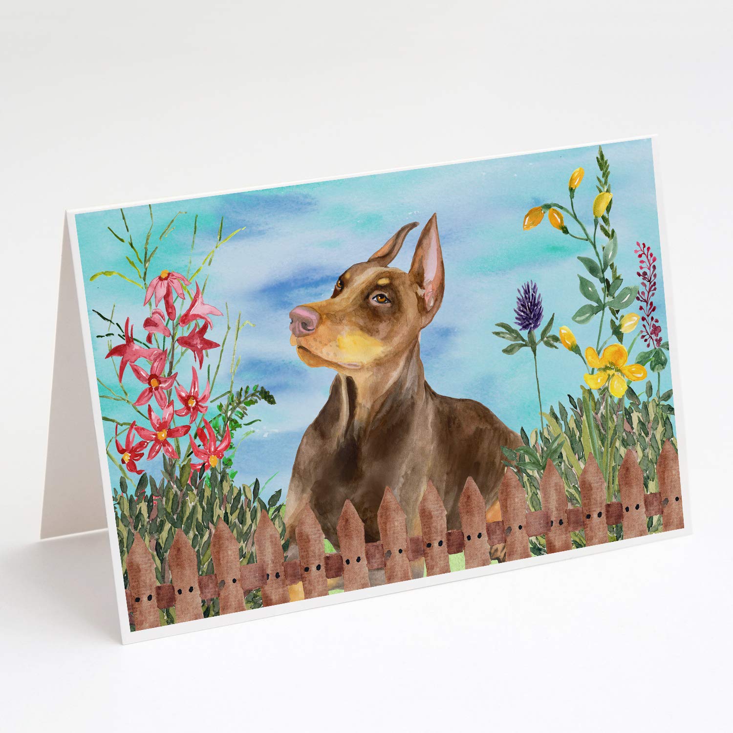 Doberman Pinscher Greeting Cards - Pack of 8 Blank A7 (5x7) Note Cards with Envelopes | Whimsical Spring Design for Dog Lovers | Perfect for Birthdays, Thank You Notes & Special Occasions