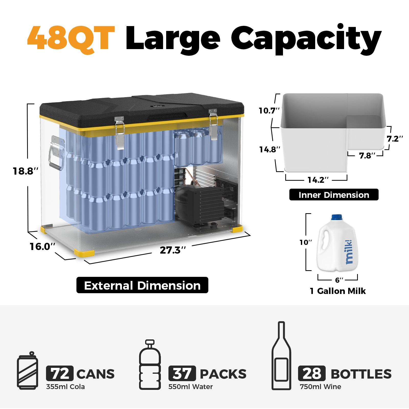 Setpower RV45S 12V 47Qt Portable Electric Refrigerator - Compact Freezer for Truck, RV, Camping & Road Trips | Energy Efficient 12 Volt Cooler with Ice Making Function | Perfect for Outdoor Adventures, Tailgating & Off-Grid Living