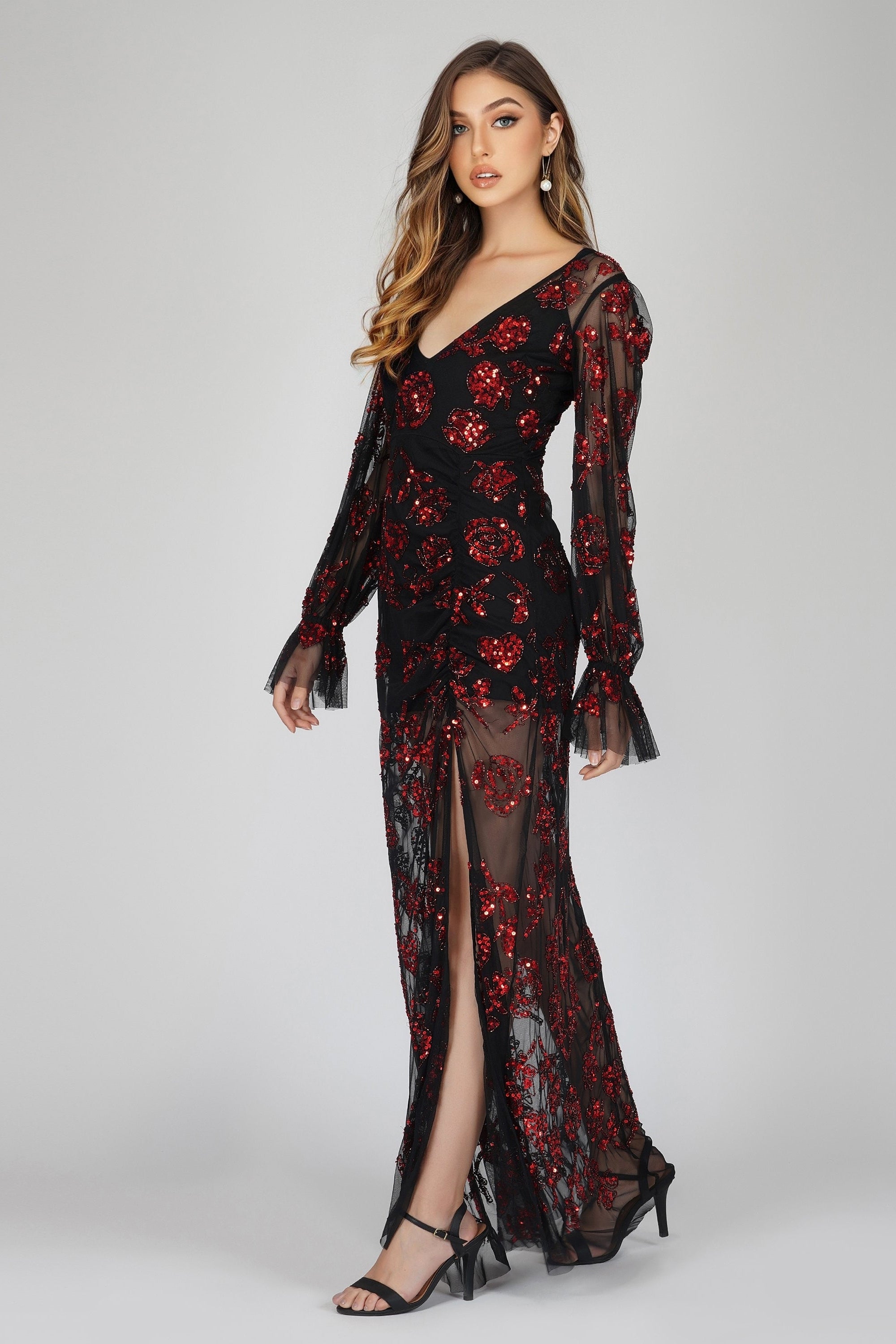 Nerissa Rose Embellished Maxi Dress for Women - Elegant Floral Lace Evening Gown for Weddings, Parties & Special Occasions