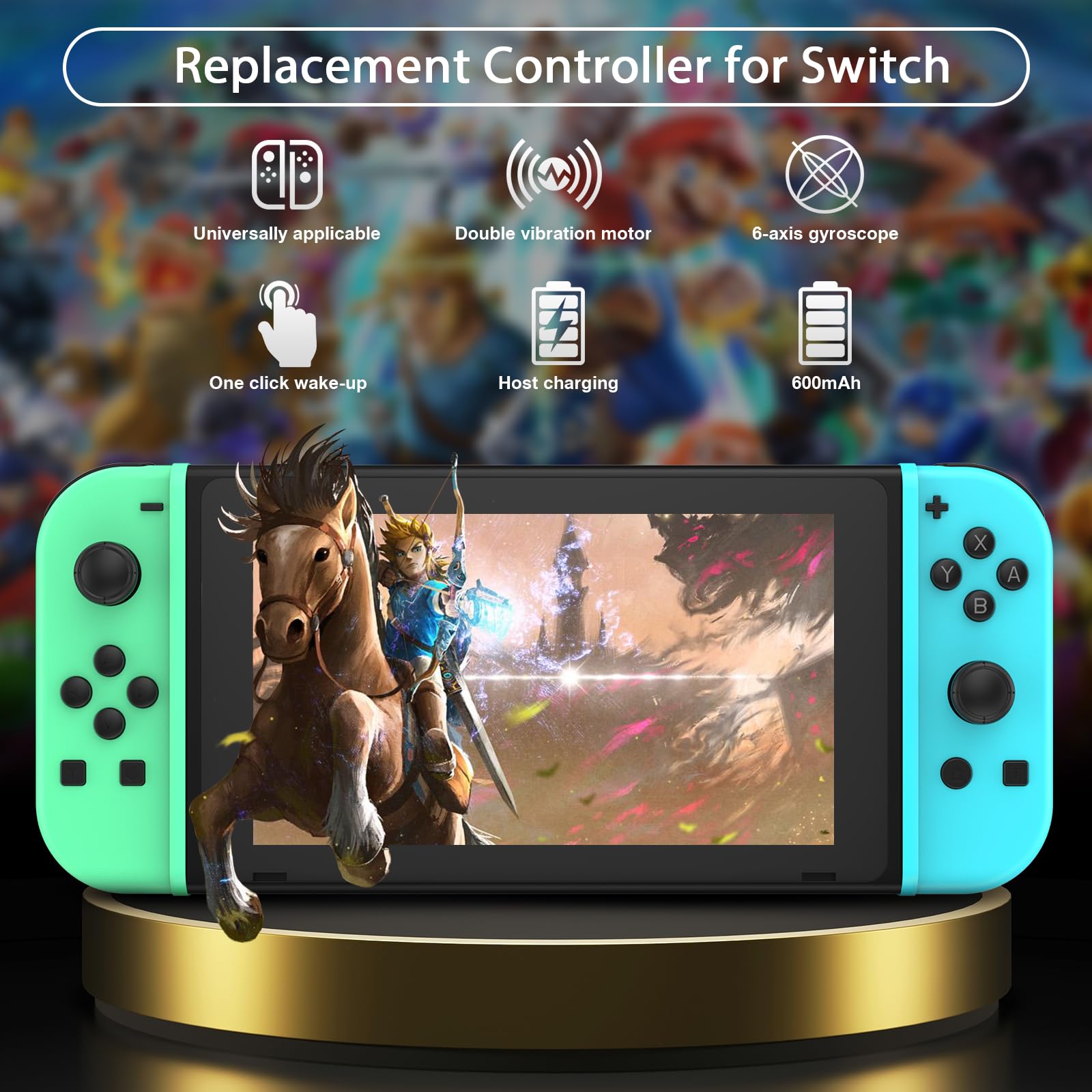 Wireless Nintendo Switch Controller Replacement - Compatible with Switch, Switch Lite & OLED - Motion Control, Wake-up & Dual Vibration - Perfect for Gaming, Multiplayer & Family Entertainment