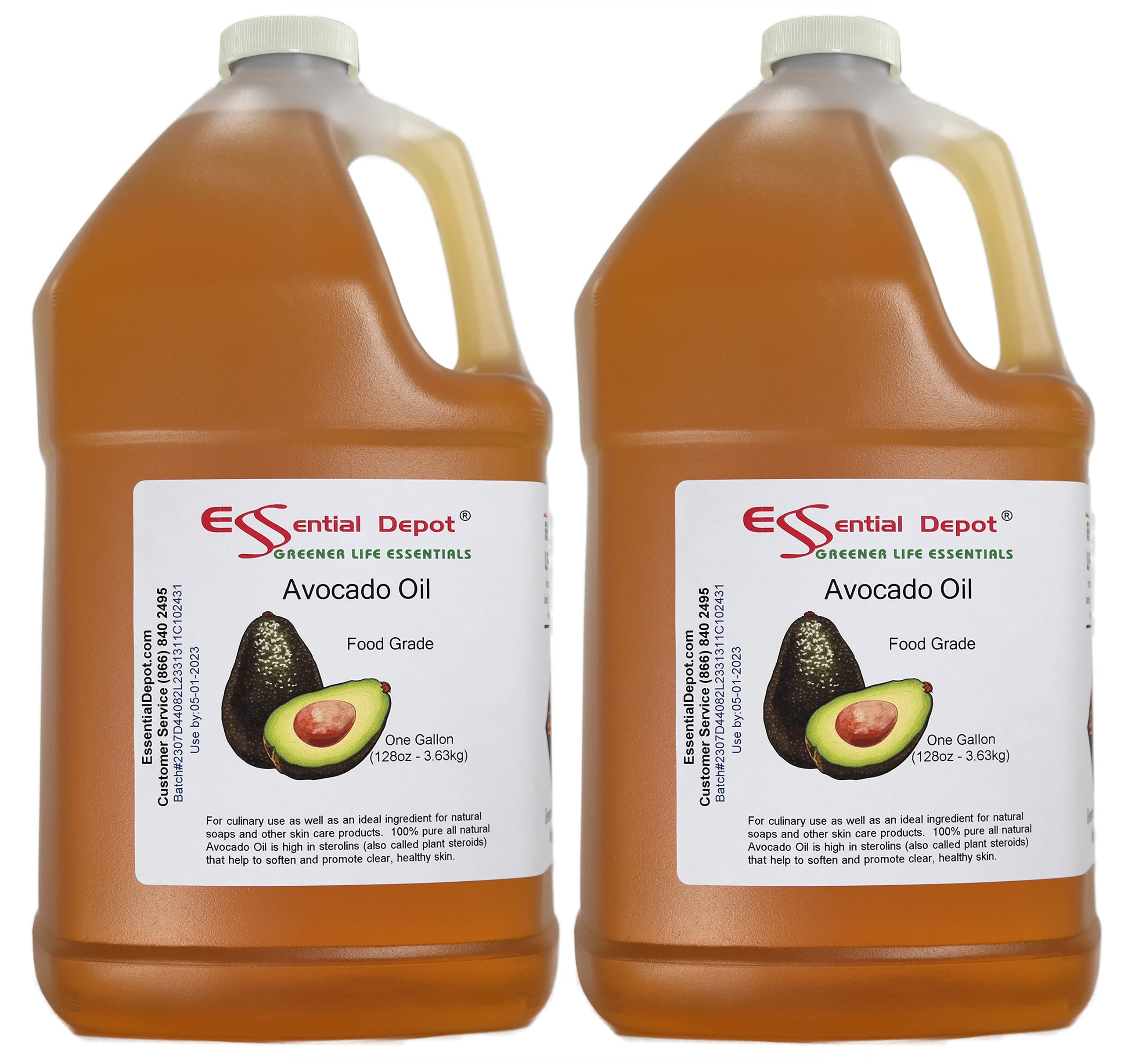 Premium Food Grade Avocado Oil - 2 Gallons (256 oz) - 2 x 1 Gallon HDPE Containers with Resealable Cap - Ideal for Cooking, Baking & Salad Dressings