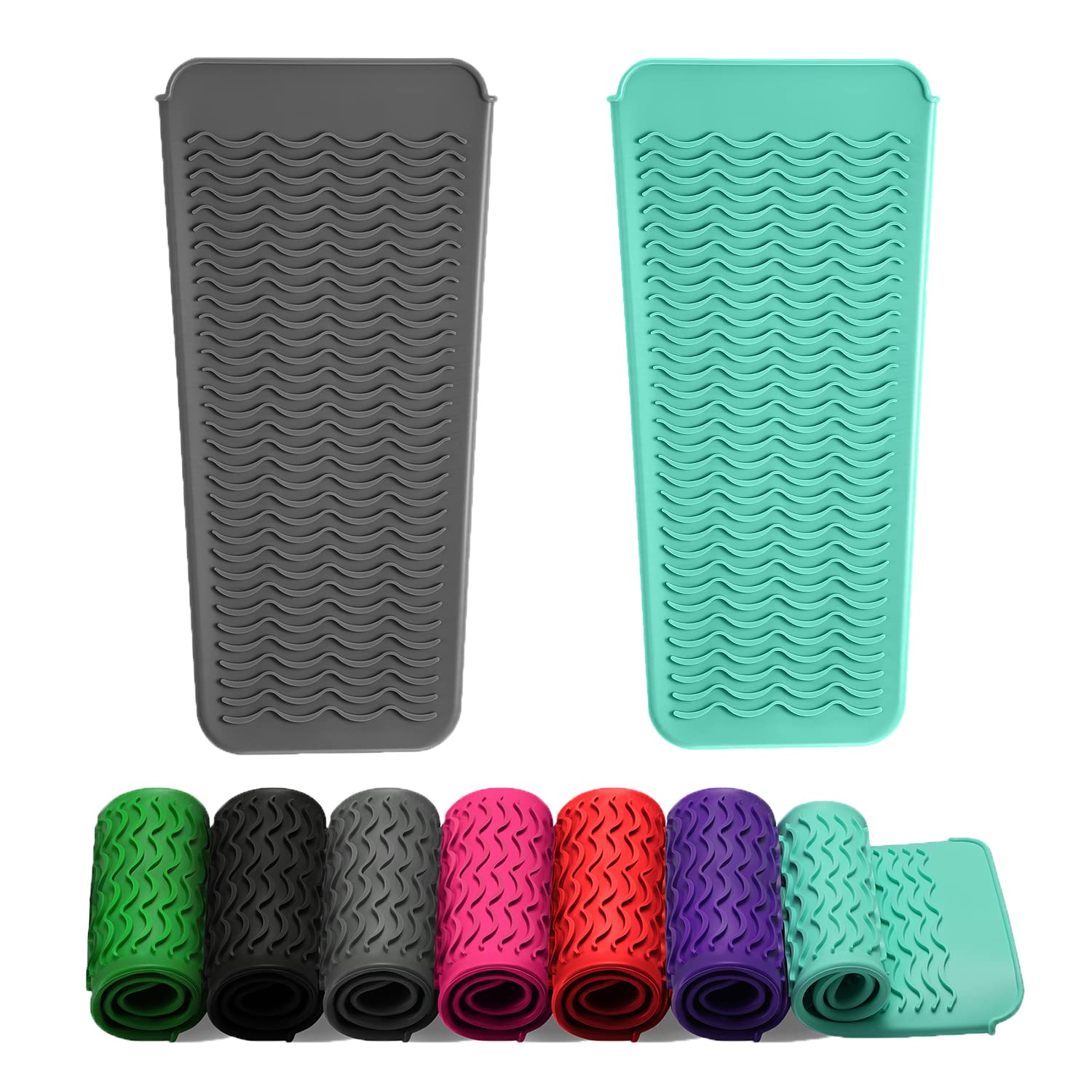 ZAXOP 2 Pack Heat Resistant Silicone Mat & Pouch for Flat Iron, Curling Iron, Hair Straightener - Thermal Protection for Hot Hair Tools (Mint Green & Grey) | Perfect for Travel, Salon & Home Styling
