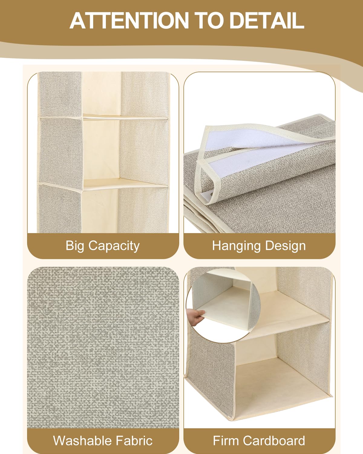 10-Tier Hanging Shoe Organizer for Closet - Foldable Storage Shelves for Shoes, Wardrobe & Baby Clothes - Space-Saving Beige Closet Organizer | Perfect for Bedroom, Nursery & Small Space Organization