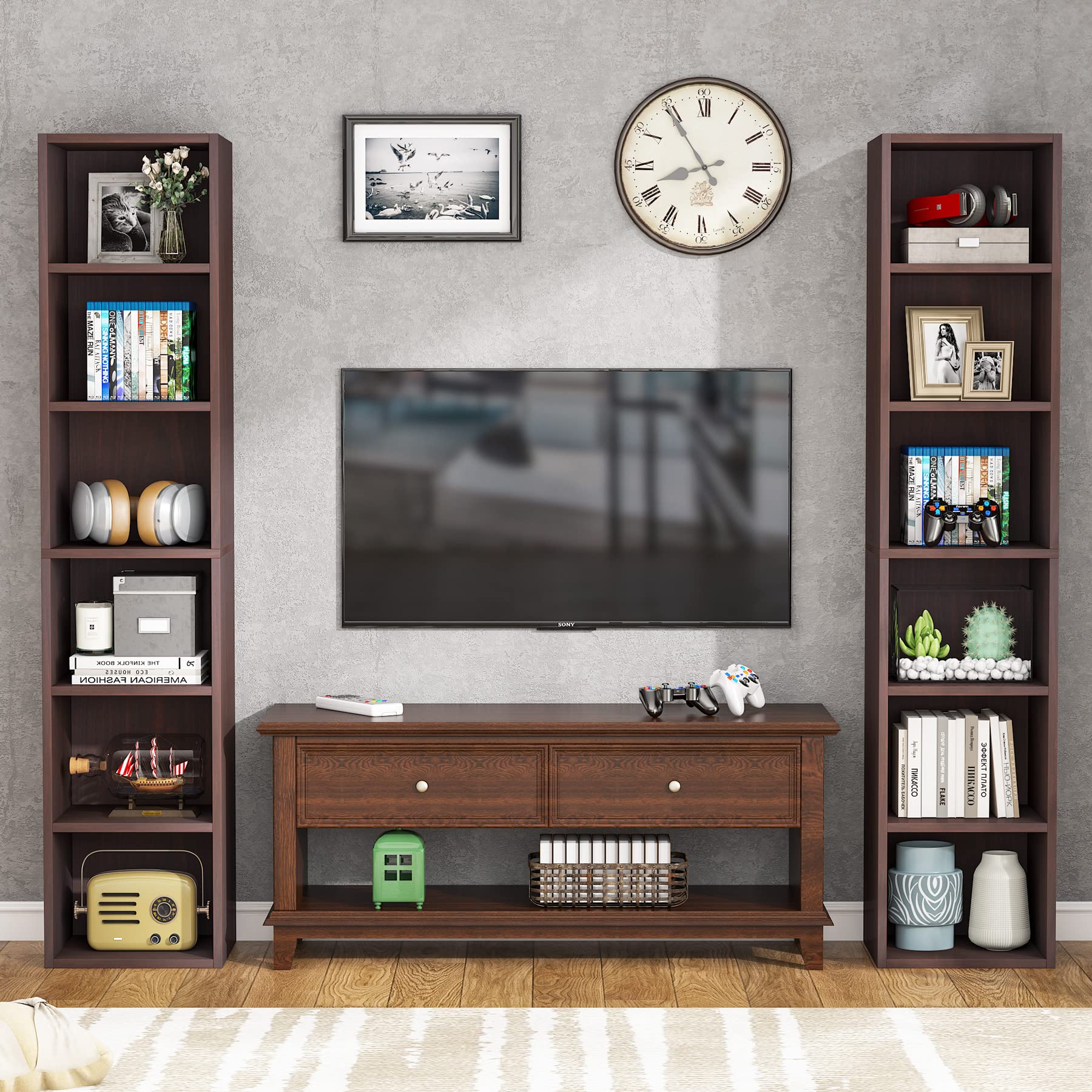 Tribesigns 70.9 Inch Tall Narrow Bookcase Set of 2 - Rustic Corner Bookcase with Storage, 6 Tier Cube Display Shelves for Home Office, Living Room, Bedroom & Study Organization