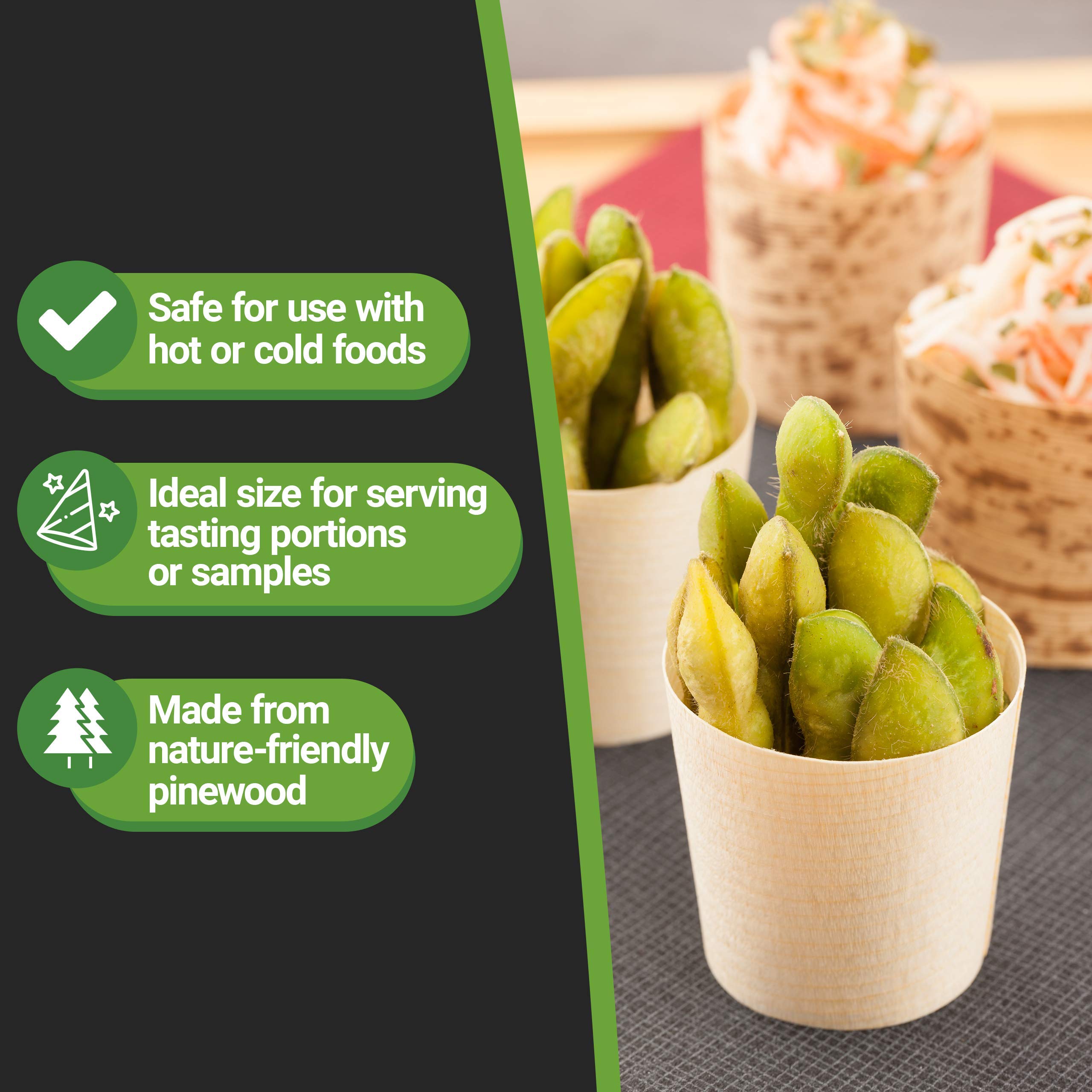 **200-Pack 1 oz Disposable Mini Appetizer Cups | Eco-Friendly Shaved Pinewood Tasting Cups for Catering, Weddings, Parties – Perfect for Samples, Desserts & Snacks**    *(Use for wine tastings, dessert shots, party favors, and small bite servings at events!)*