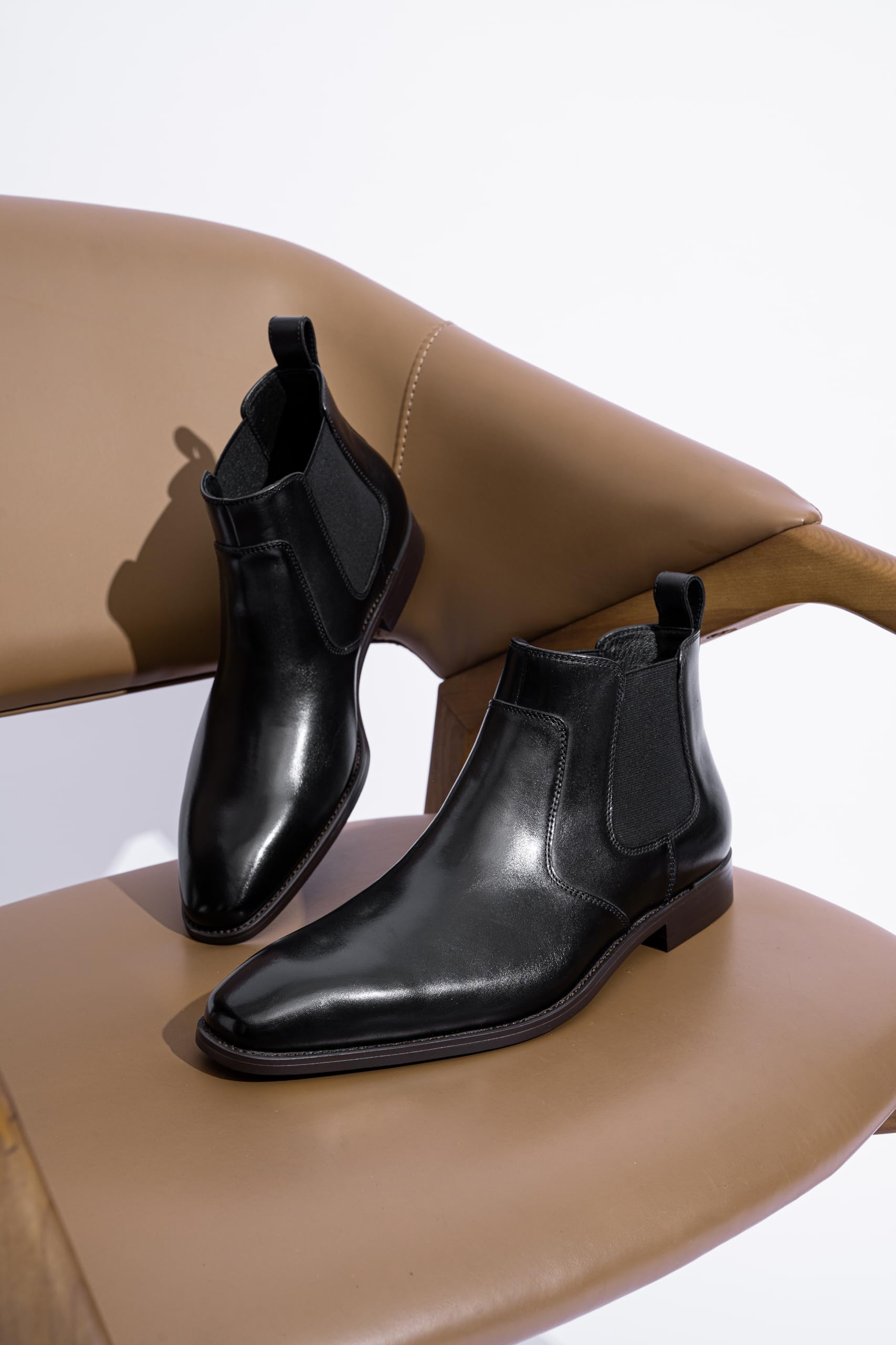 Premium Men's Chelsea Boots - Polished Leather Ankle Dress Boots | Classic Retro Slip-On Design for Business & Casual Wear | Perfect for Office, Date Night & Fall Fashion