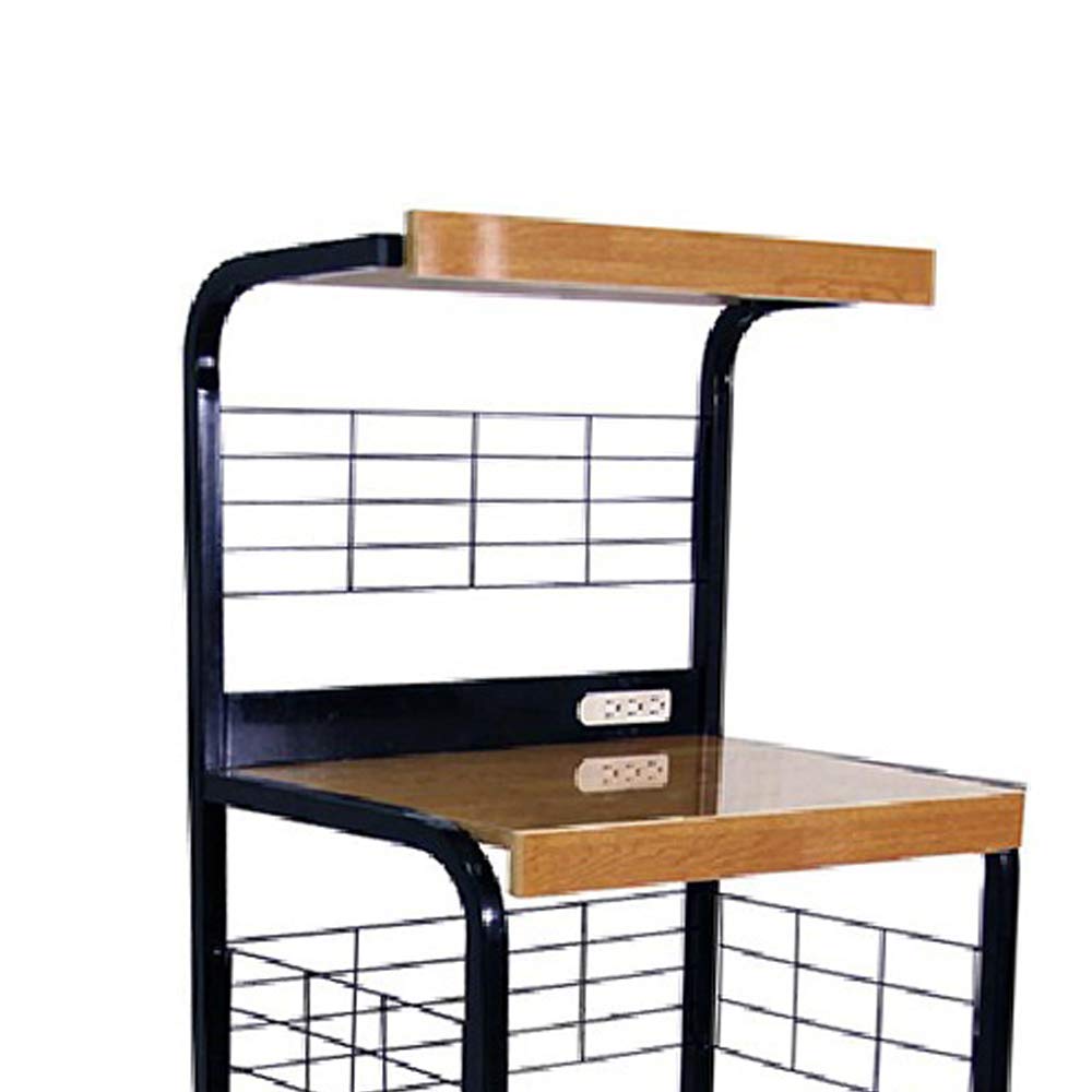 Benjara Wood and Metal Microwave Cart with Power Outlet - Brown & Black Kitchen Island for Small Spaces, Countertop Storage & Appliance Organization