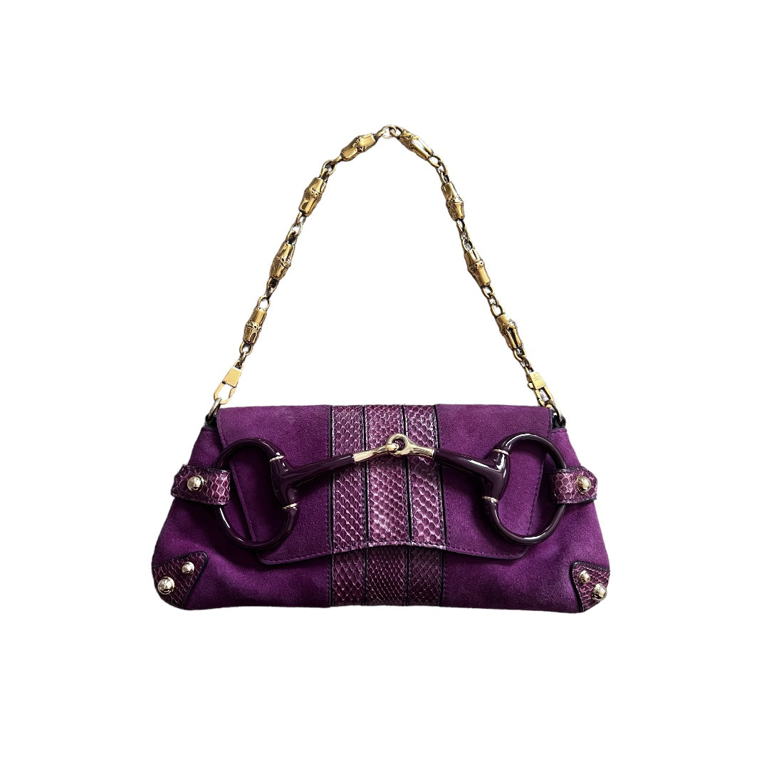 Gucci Purple Python Trim Suede Horsebit Bag by Tom Ford - Luxury Designer Handbag for Women, Perfect for Parties & Evening Events