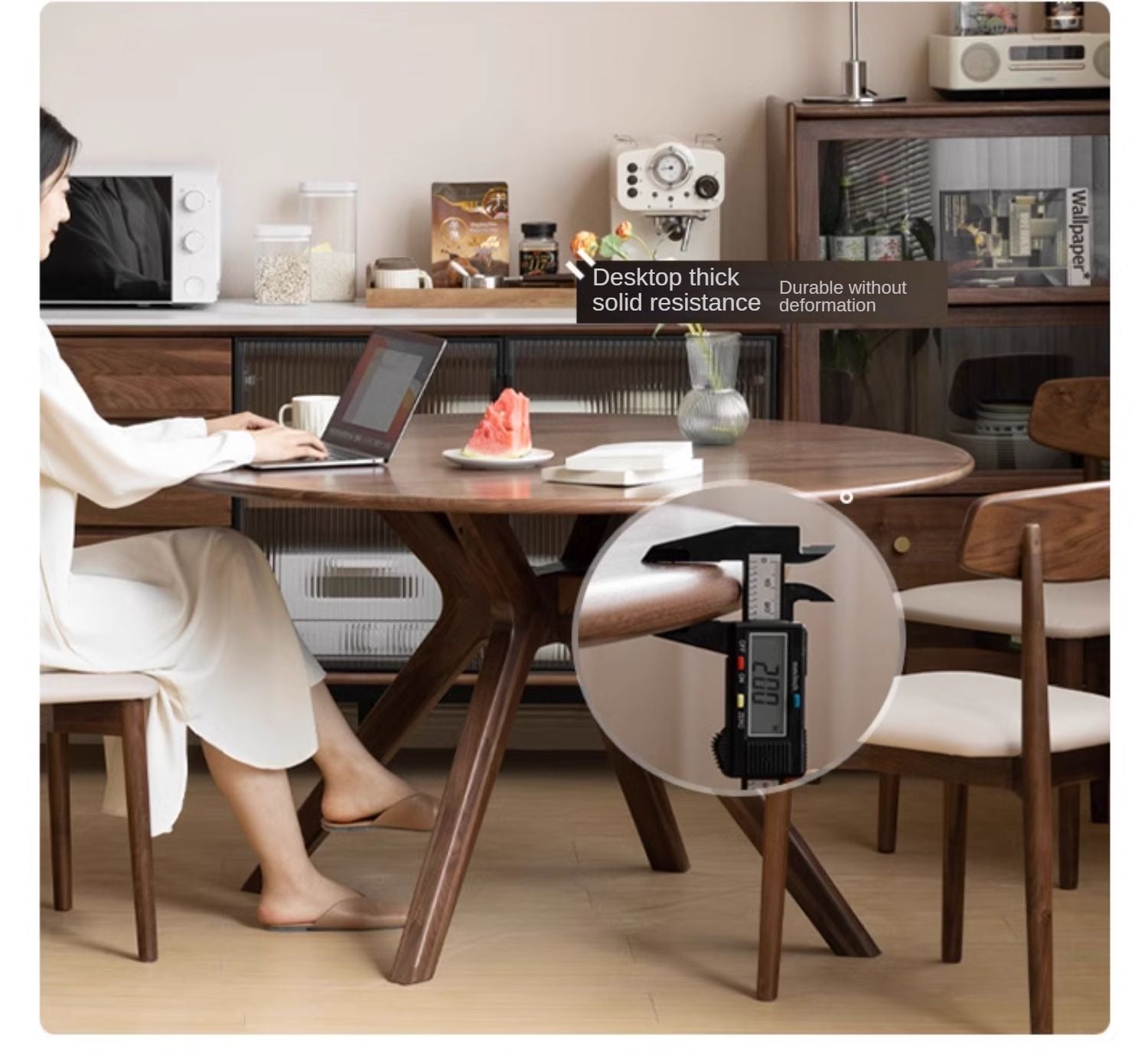 Premium Black Walnut Solid Wood Round Dining Table with Lazy Susan Turntable - Perfect for Family Gatherings & Dinner Parties