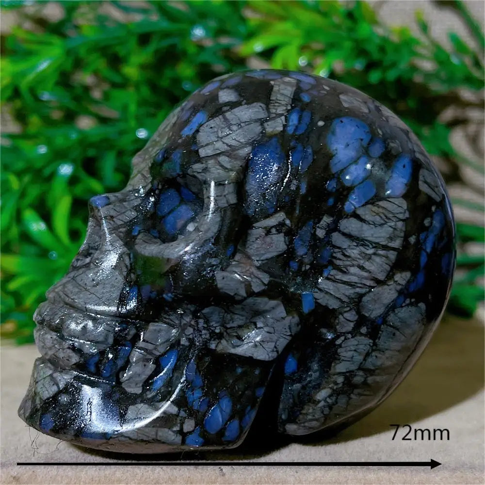 Natural Glaucophane Crystal Skull Carving - Handcrafted Healing Stone Quartz Mineral for Spiritual Decor, Meditation & Home Decoration