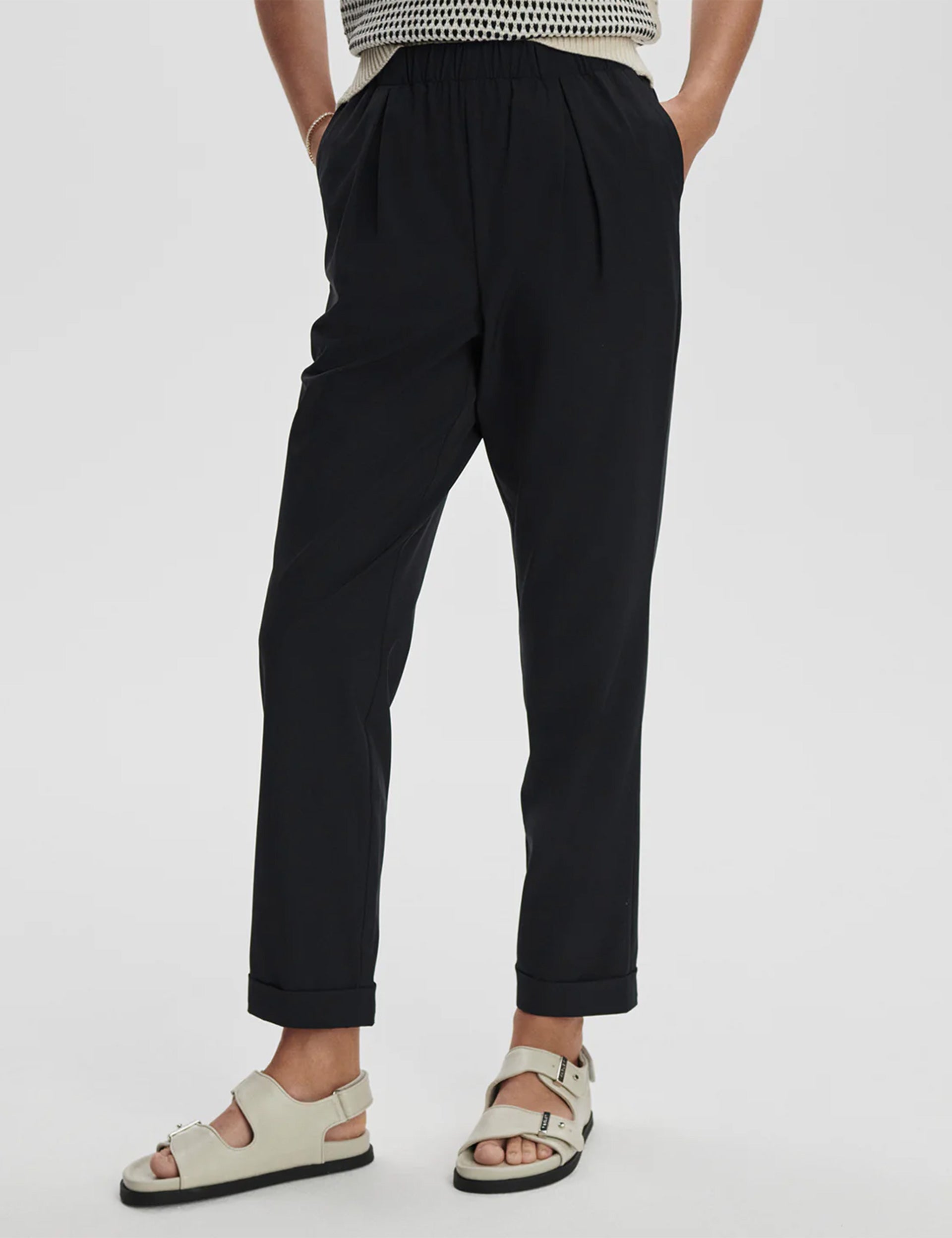 Alana Slim Tapered Cuff Pants for Women - Size 27 - Black Stretch Work Pants for Office & Business Casual Wear