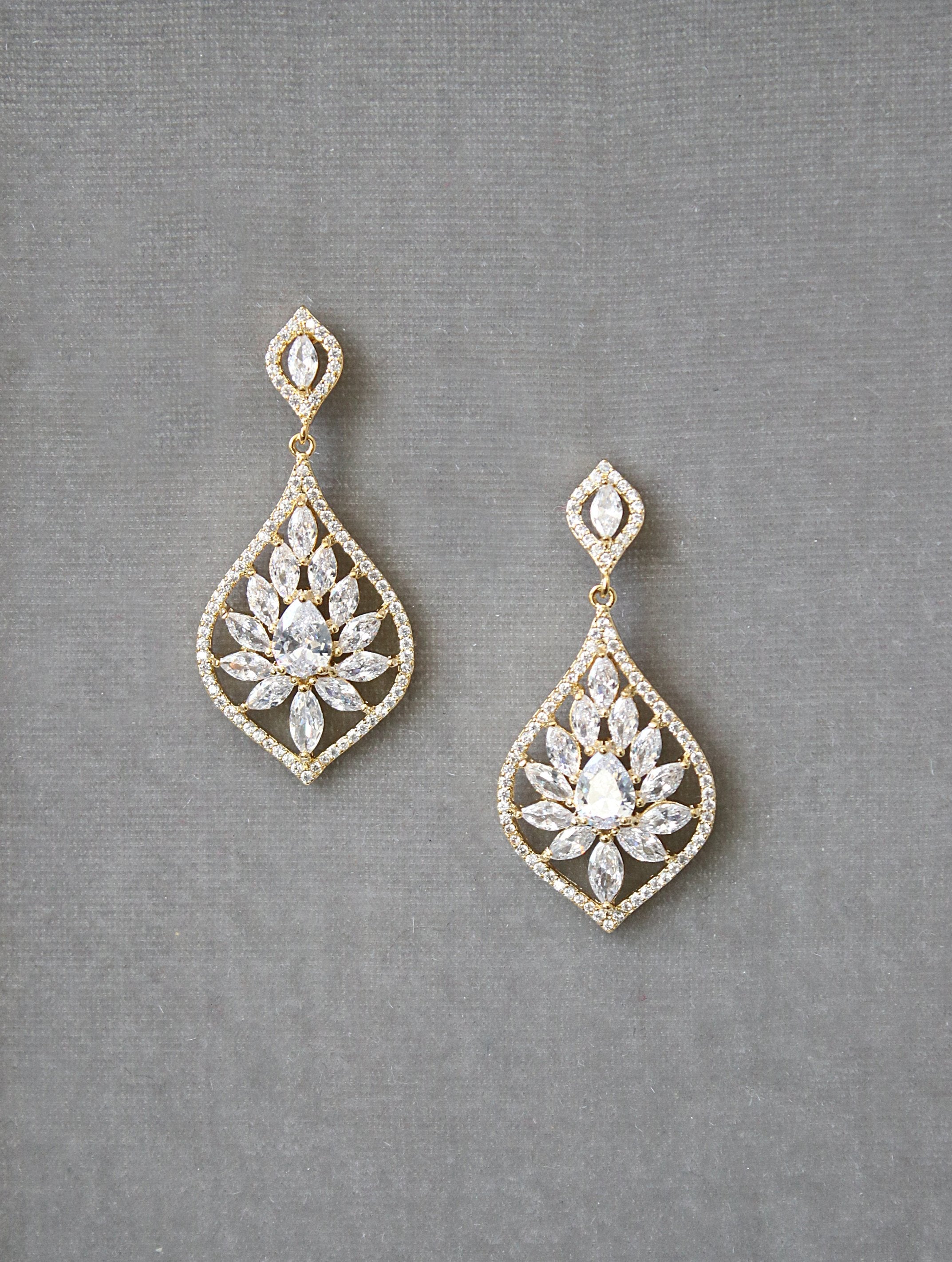 Taylor Gold Bridal Earrings – Elegant Wedding Jewelry for Brides & Bridesmaids | Perfect for Weddings, Engagements & Special Occasions