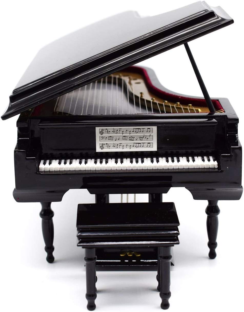 Elegant Piano Music Box with Bench & Black Case - Perfect Christmas, Birthday & Valentine's Day Gift - Plays Canon in D Melody - Ideal for Home Decor, Wedding Favors & Romantic Surprises