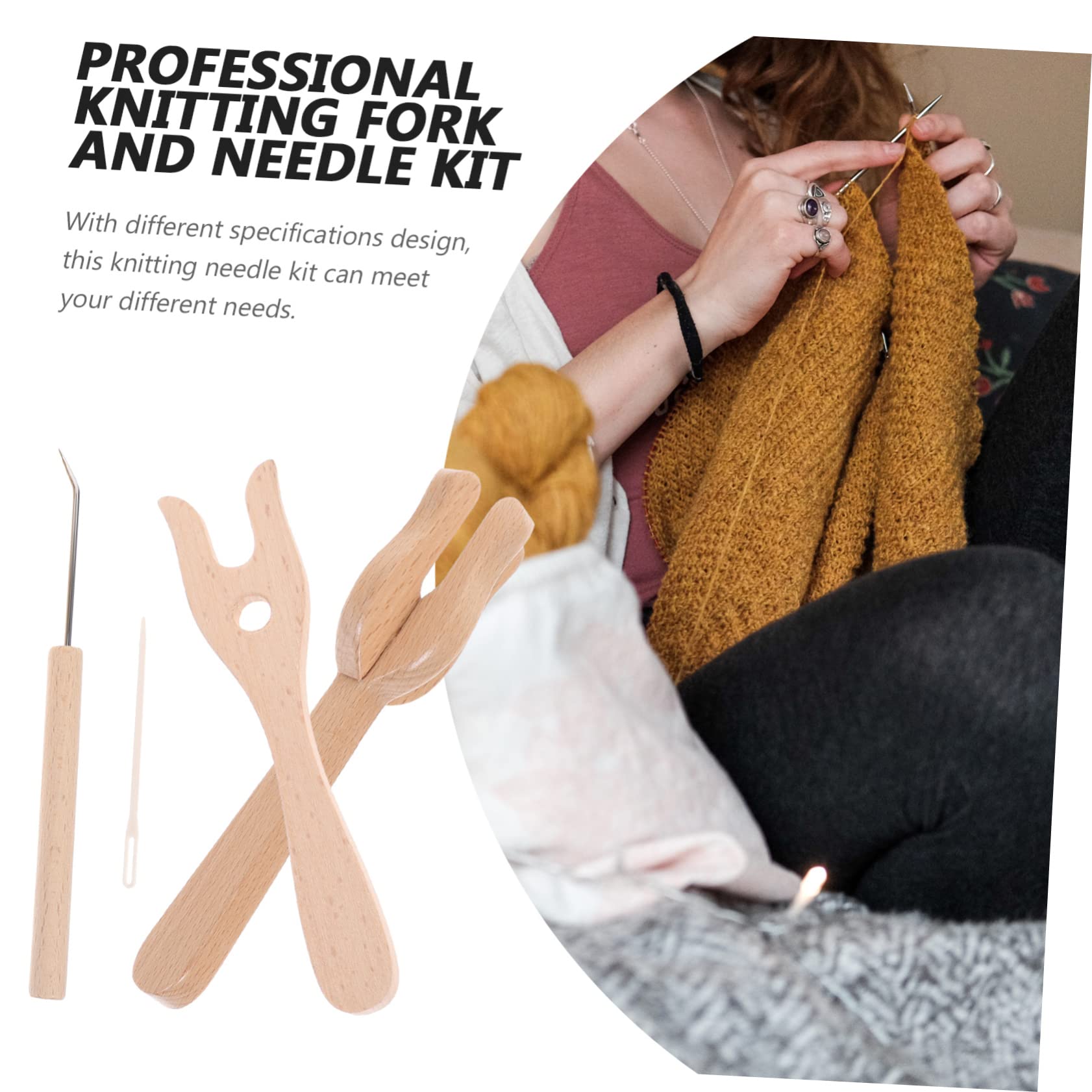 EXCEART Wooden Knitting Fork Set - DIY Weaving Kit with Crochet Hooks, Knitting Needles & Braiding Tools for Handmade Crafts | Perfect for Home Decor, Scarf Making & Yarn Projects (Reusable, Hand-Cut)