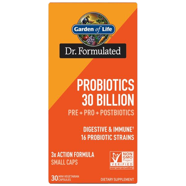 Dr. Formulated Probiotics 30 Billion CFU - 30 Mini Veggie Capsules for Digestive & Immune Support - Daily Gut Health Supplement for Men & Women