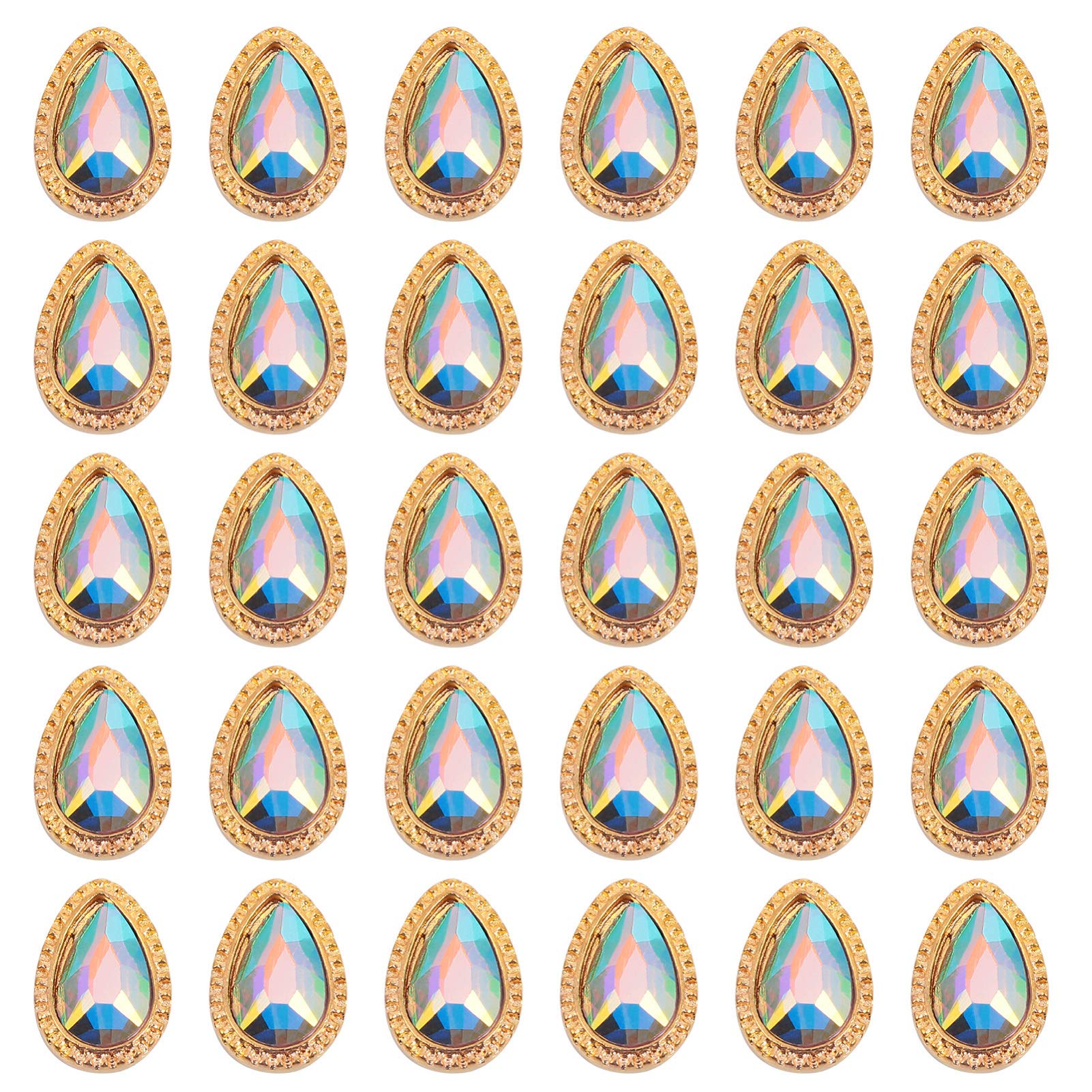Beaupretty 30Pcs Crystal Nail Art Rhinestones - 3D Glitter Waterdrop Oval Nail Gems for DIY Manicure, Jewelry Making & Phone Charms | Flat Back Nail Studs for Nail Decor, Crafts & Accessories