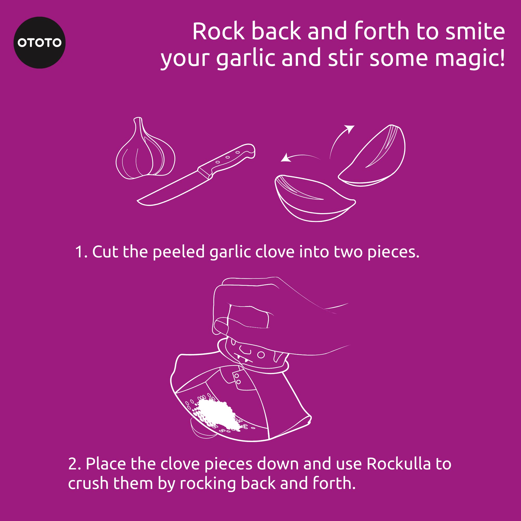 OTOTO Rockula Stainless Steel Garlic Press - Garlic Masher & Rocker for Easy Garlic Crushing - Perfect for Halloween Gifts & Kitchen Use - Dishwasher Safe & Easy to Clean - Ideal for Cooking, Baking & Spooky Party Decor