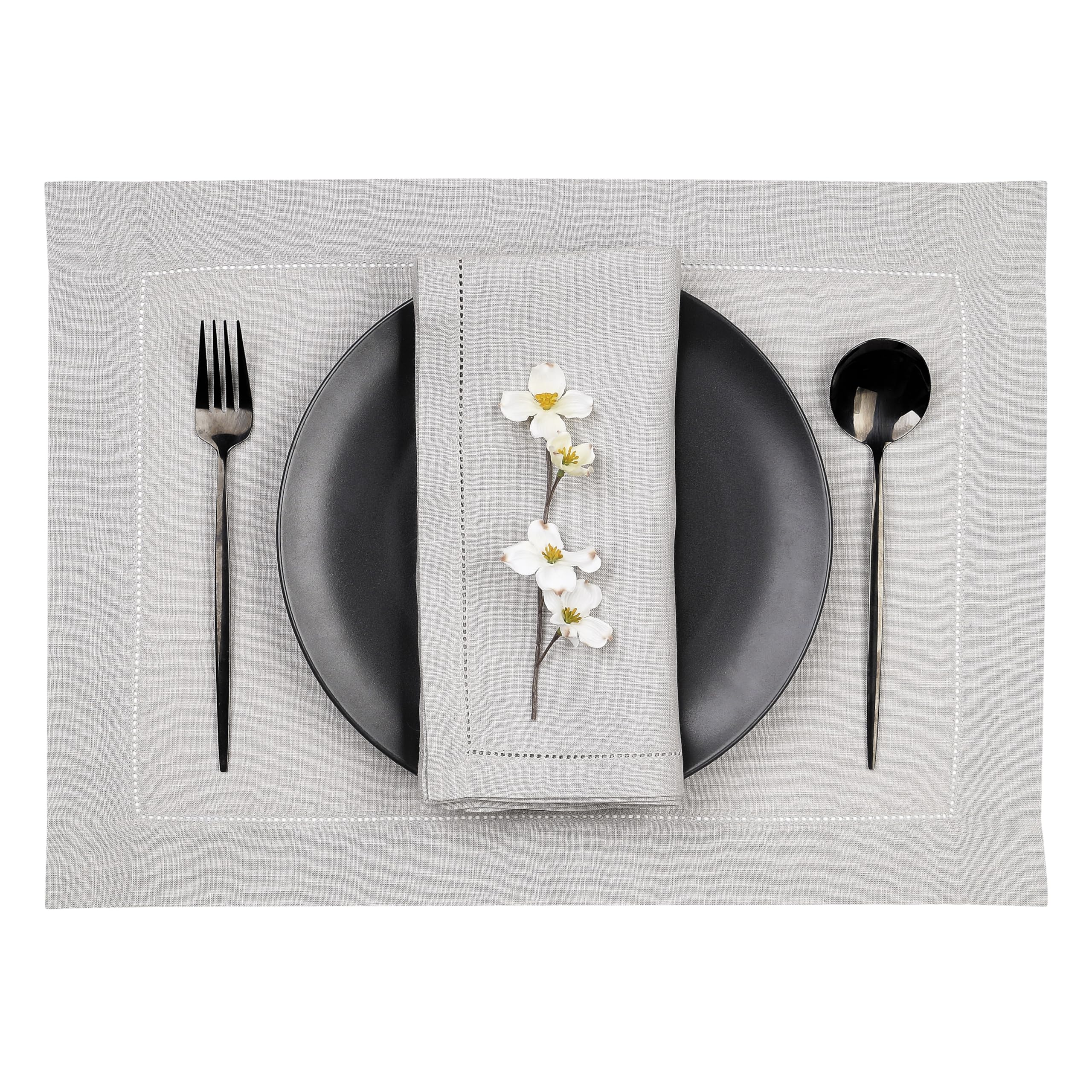 D'Moksha Homes 100% Pure Linen Placemats Set of 4 - Silver Grey 14
