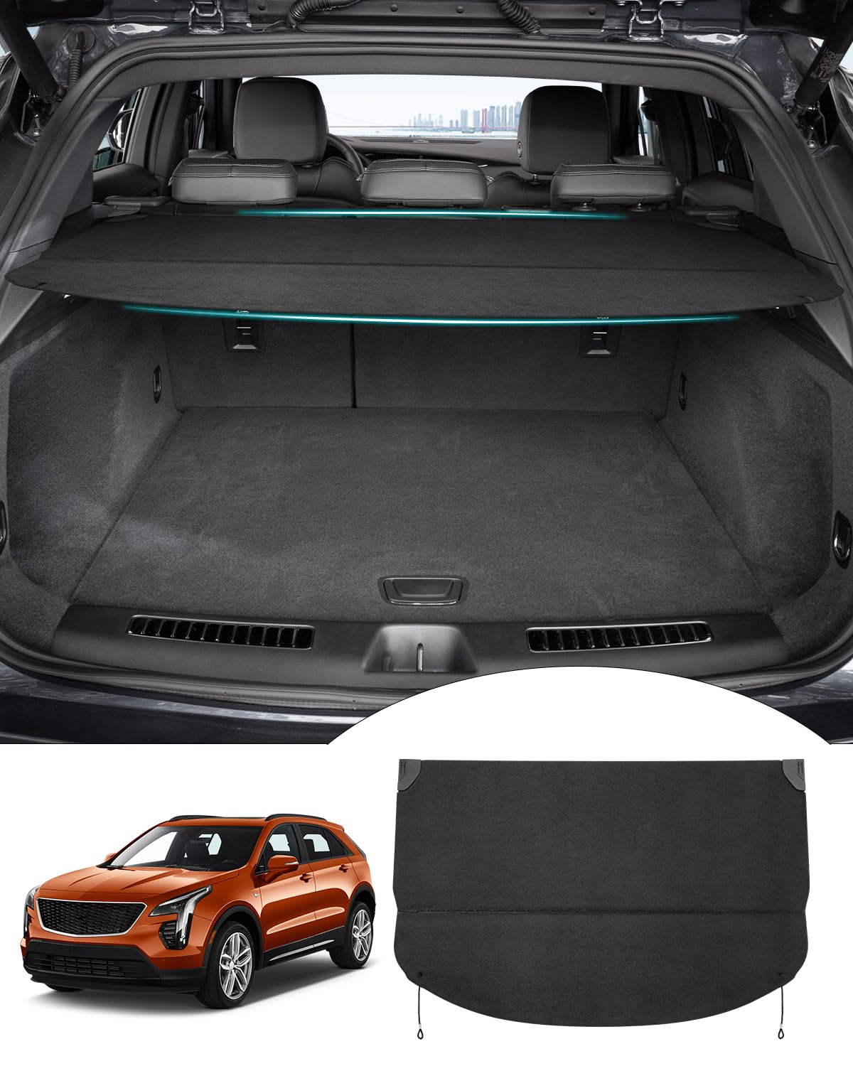 Premium Retractable Cargo Cover for 2019-2025 Cadillac XT4 - Durable Trunk Shade Protector, Luggage Cover Accessory (Heavy-Duty Load Bearing) - Perfect for Road Trips, Grocery Hauling & Privacy Protection