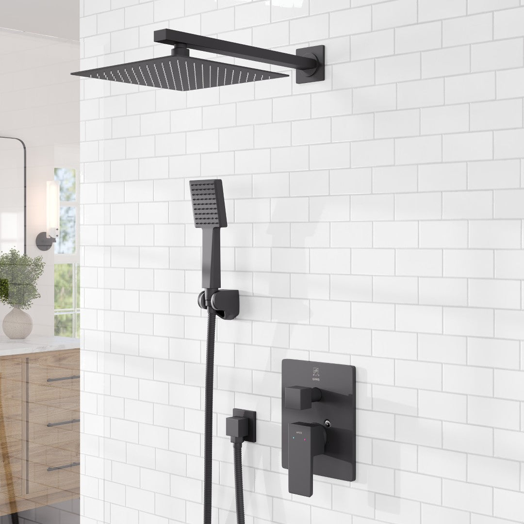 Eviva Edge Matte Black Shower System - Thermostatic Valve & Adjustable Slide Bar Hand Shower for Luxurious Spa Experience at Home