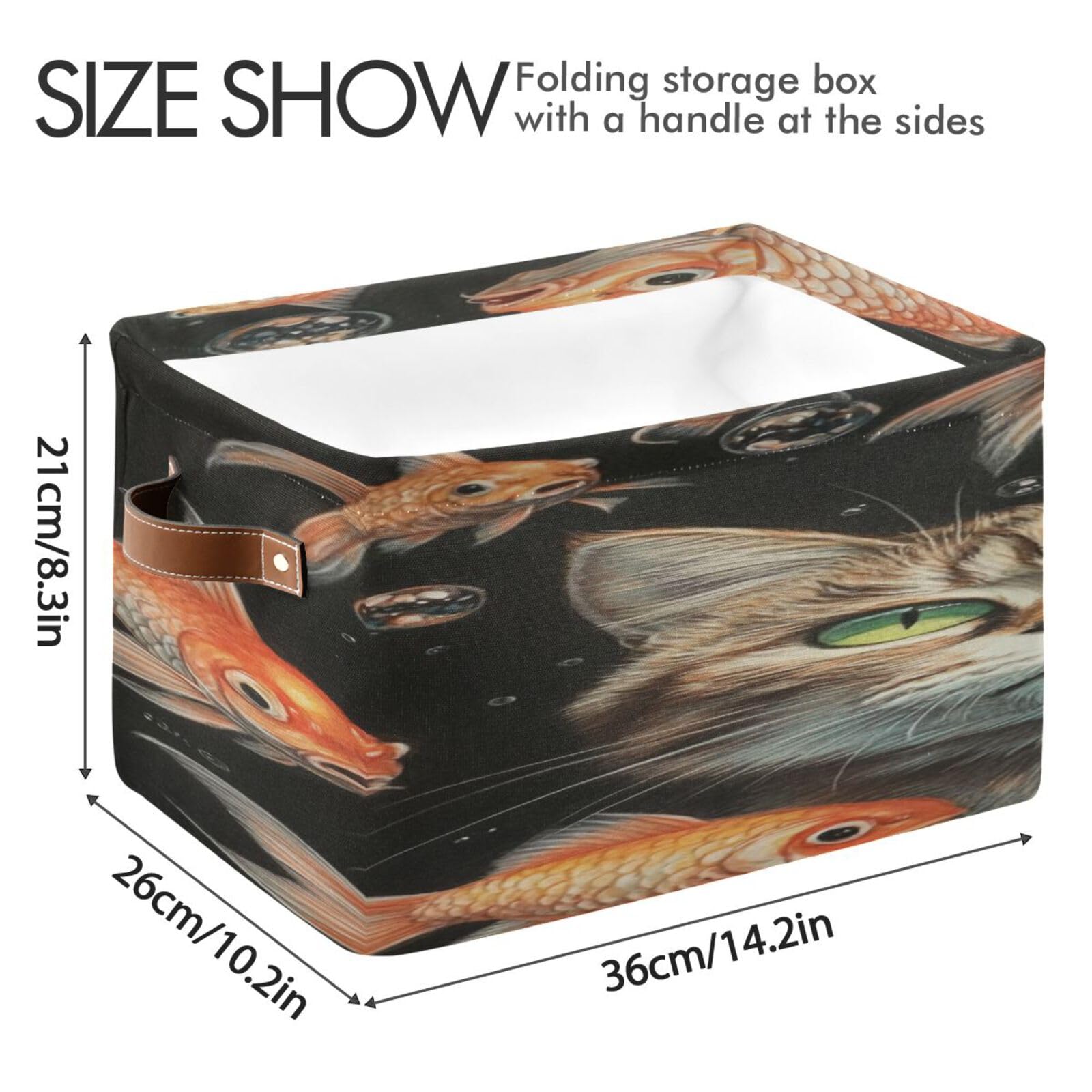 Large Foldable Storage Baskets with Handles - 2 Pack Closet Organizers & Home Storage Bins for Shelves | Perfect for Bedroom, Bathroom & Kids Room Organization | Cat-Themed Design