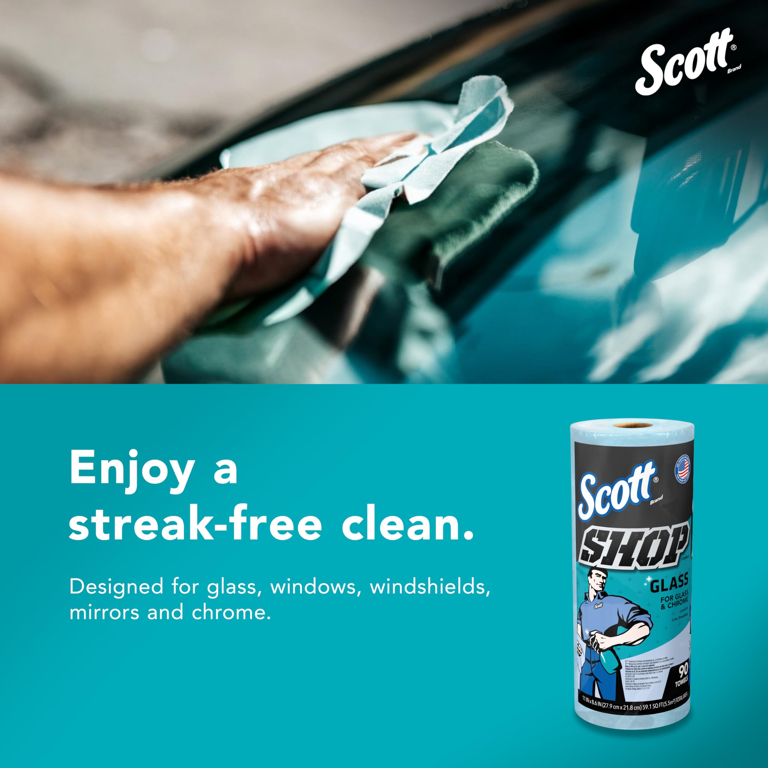 Scott® Premium Blue Shop Towels for Glass, Mirrors & Chrome - 8.6