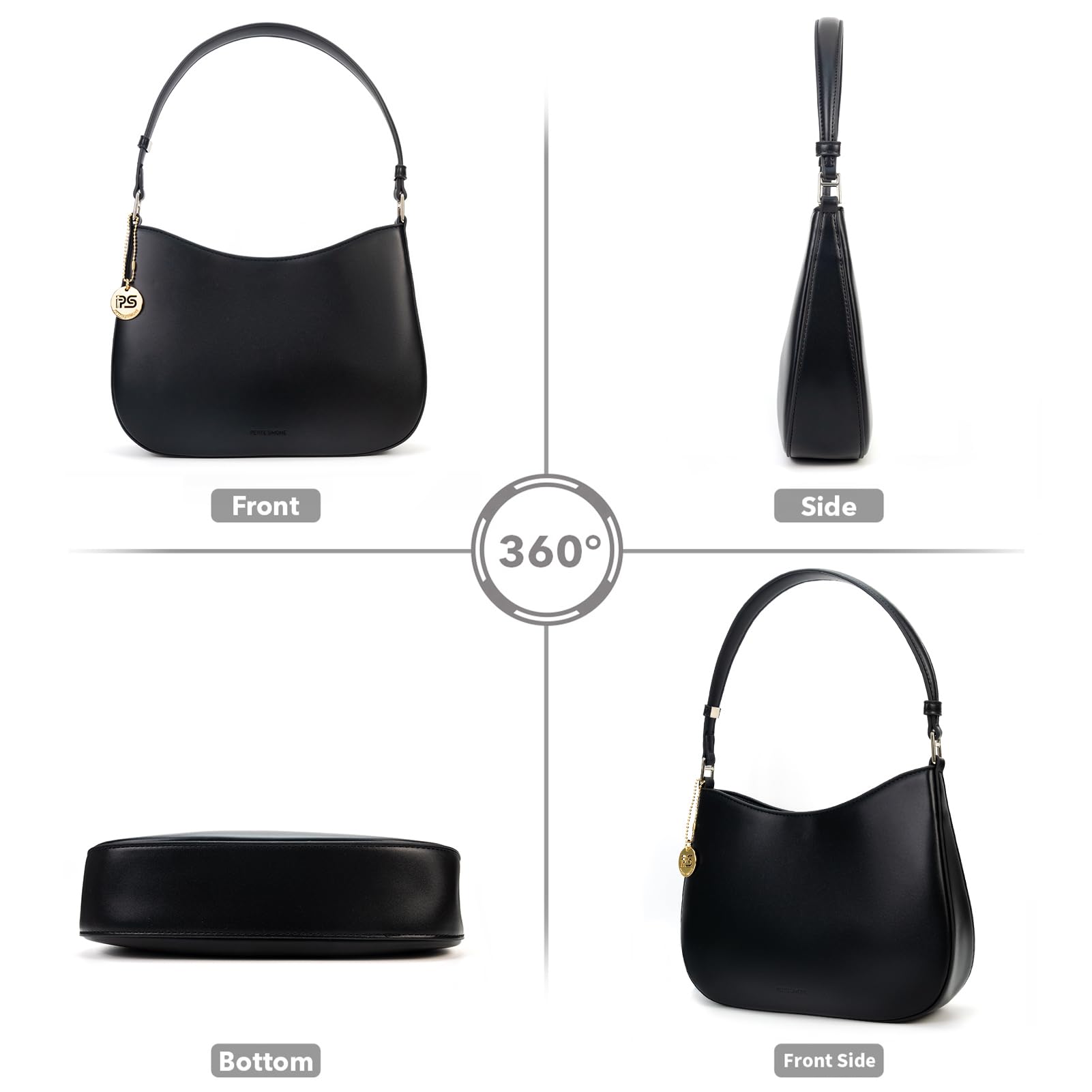 PS PETITE SIMONE Women's Small Shoulder Bag - Black Leather Crossbody Purse for Everyday Use, Work & Travel | Fashionable Handbag for Women