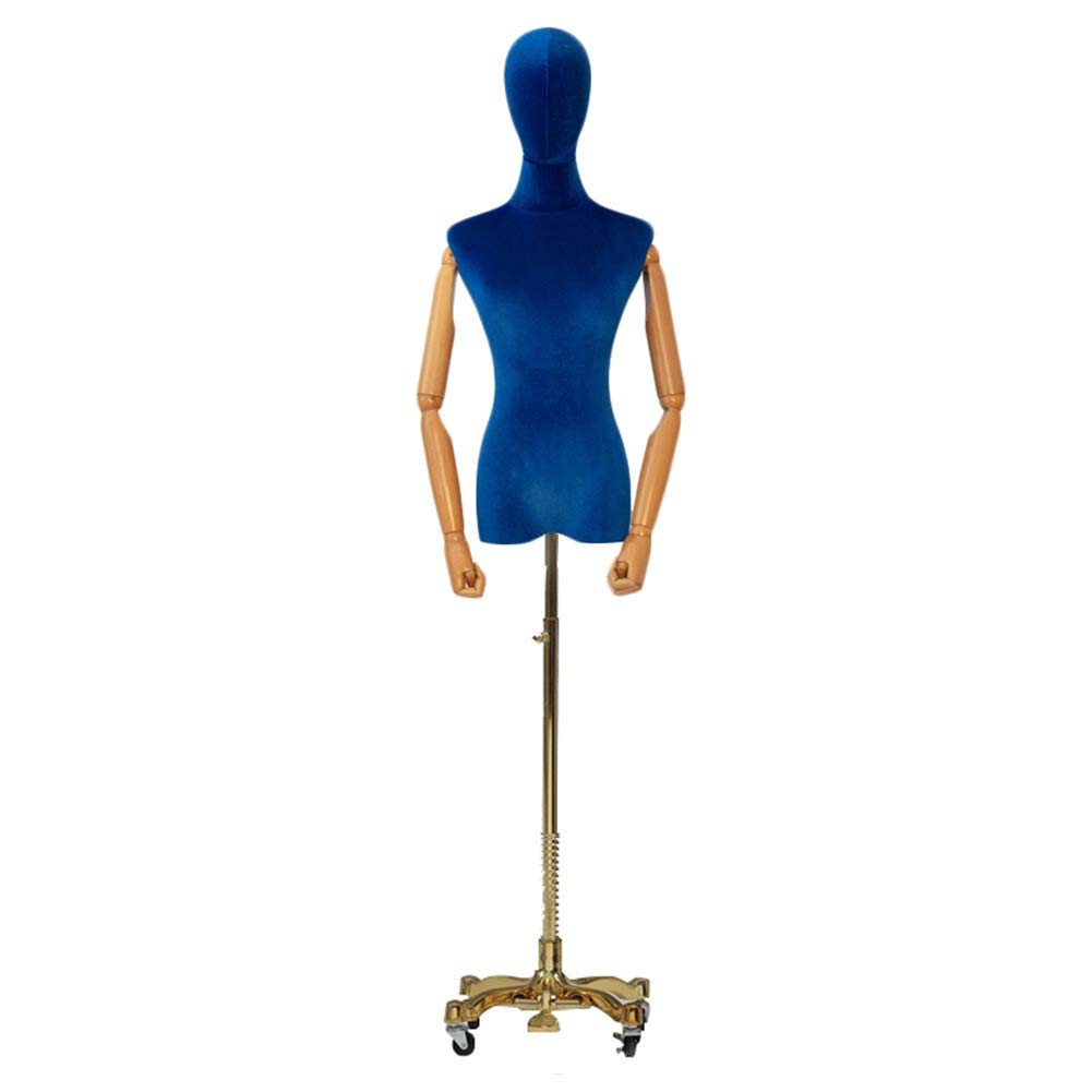 KEZaiZHe Female Mannequin Torso with Stand - Adjustable Dress Form with Wooden Hands & Golden Casters for Clothing & Jewelry Display (Red/Royal Blue) - Perfect for Boutique, Retail Store & Fashion Photography