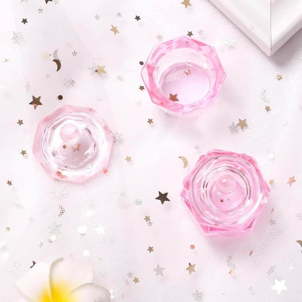 Hexagon Glass Nail Art Cups with Lids - Nail Dipping Jars, Dappen Dishes & Polish Holders for Salon & Home Manicures | Nail Powder & Liquid Containers for Professional & DIY Nail Art