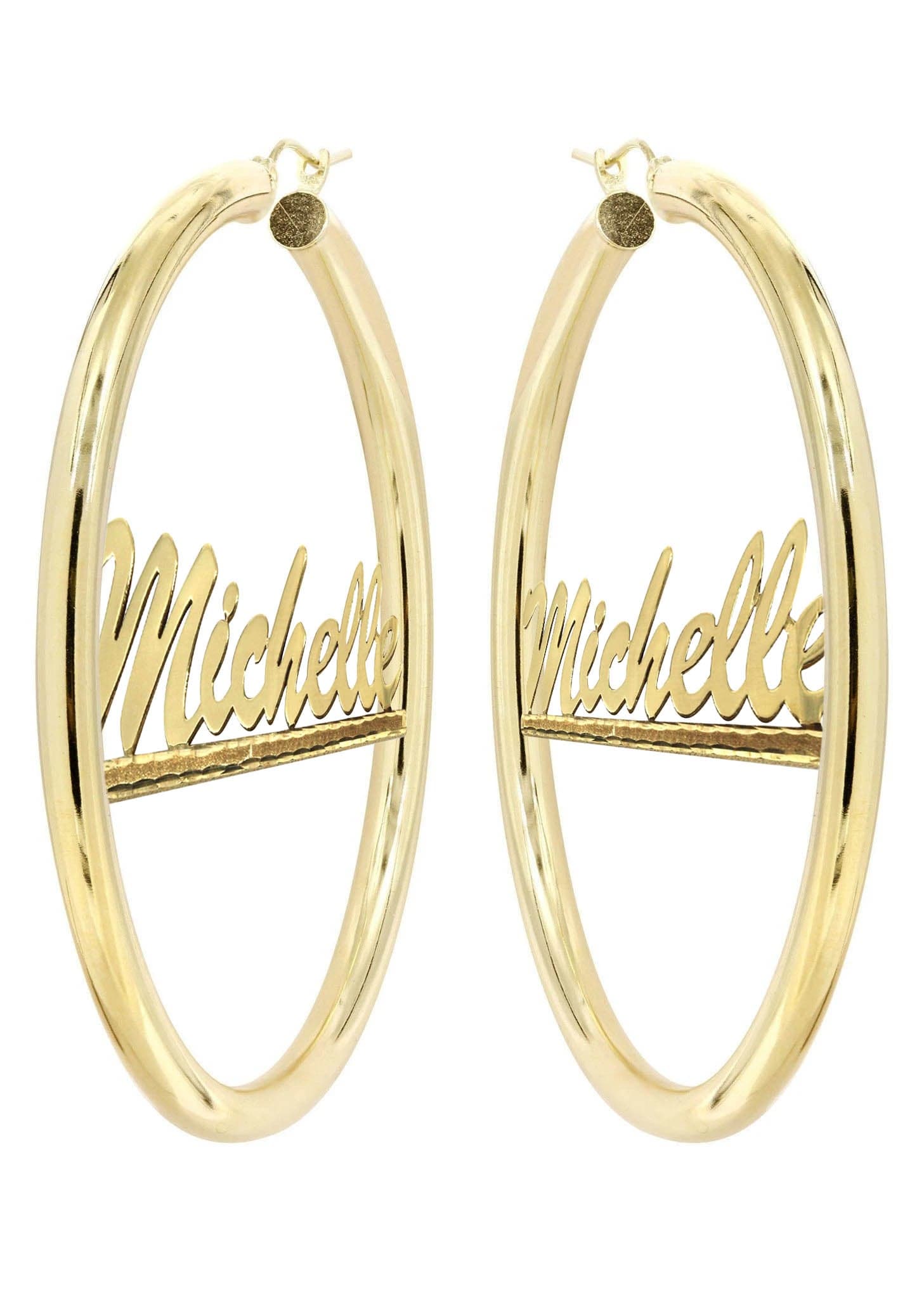 14K Gold Diamond Cut Name Plate Hoop Earrings for Women - Personalized Custom Jewelry Gift for Her - Perfect for Birthdays, Anniversaries & Special Occasions