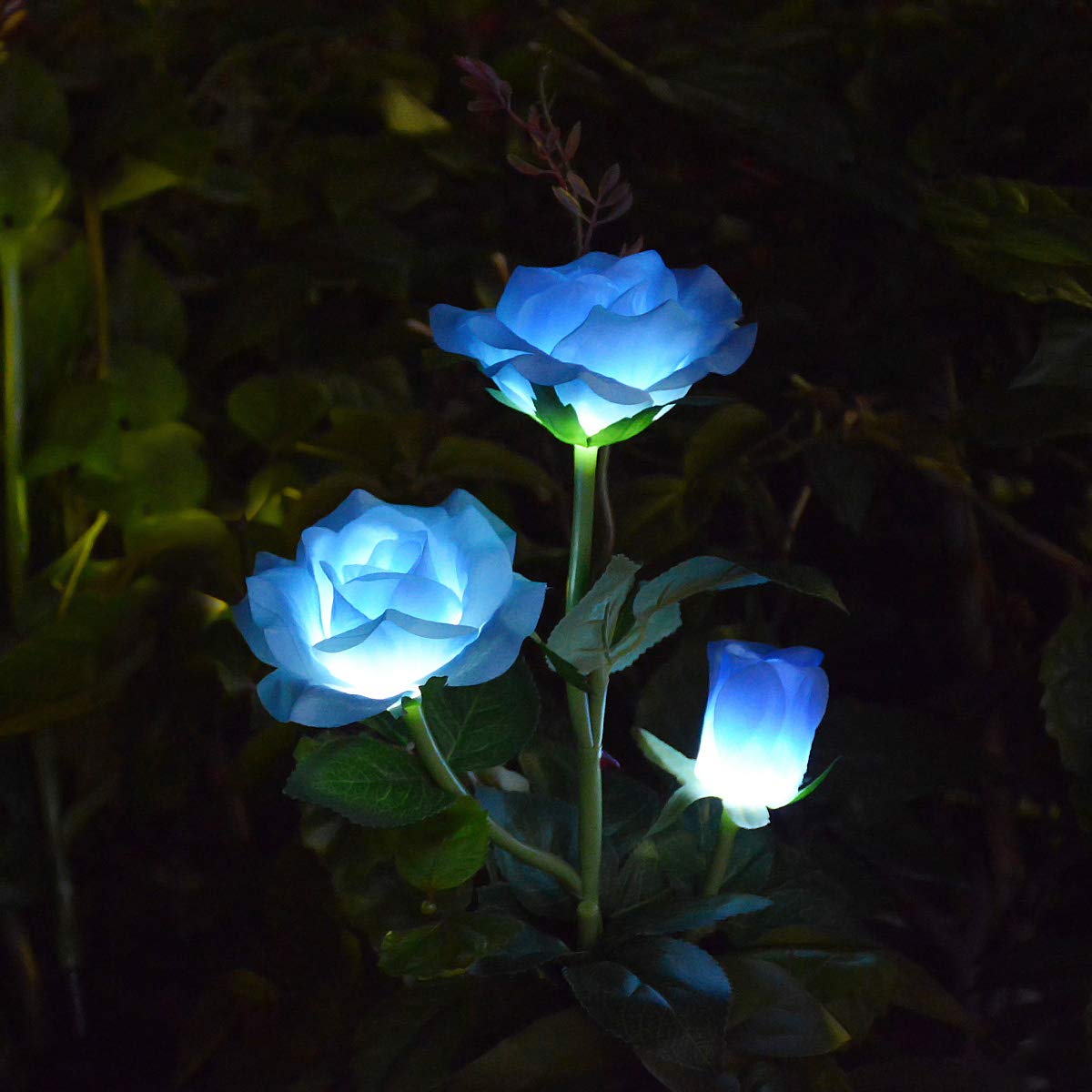 Solar Powered LED Rose Flower Lights - Outdoor Waterproof Garden Stake Lights for Yard, Pathway, Grave & Vase Decor (Blue) | Romantic Nighttime Ambiance for Weddings & Special Events