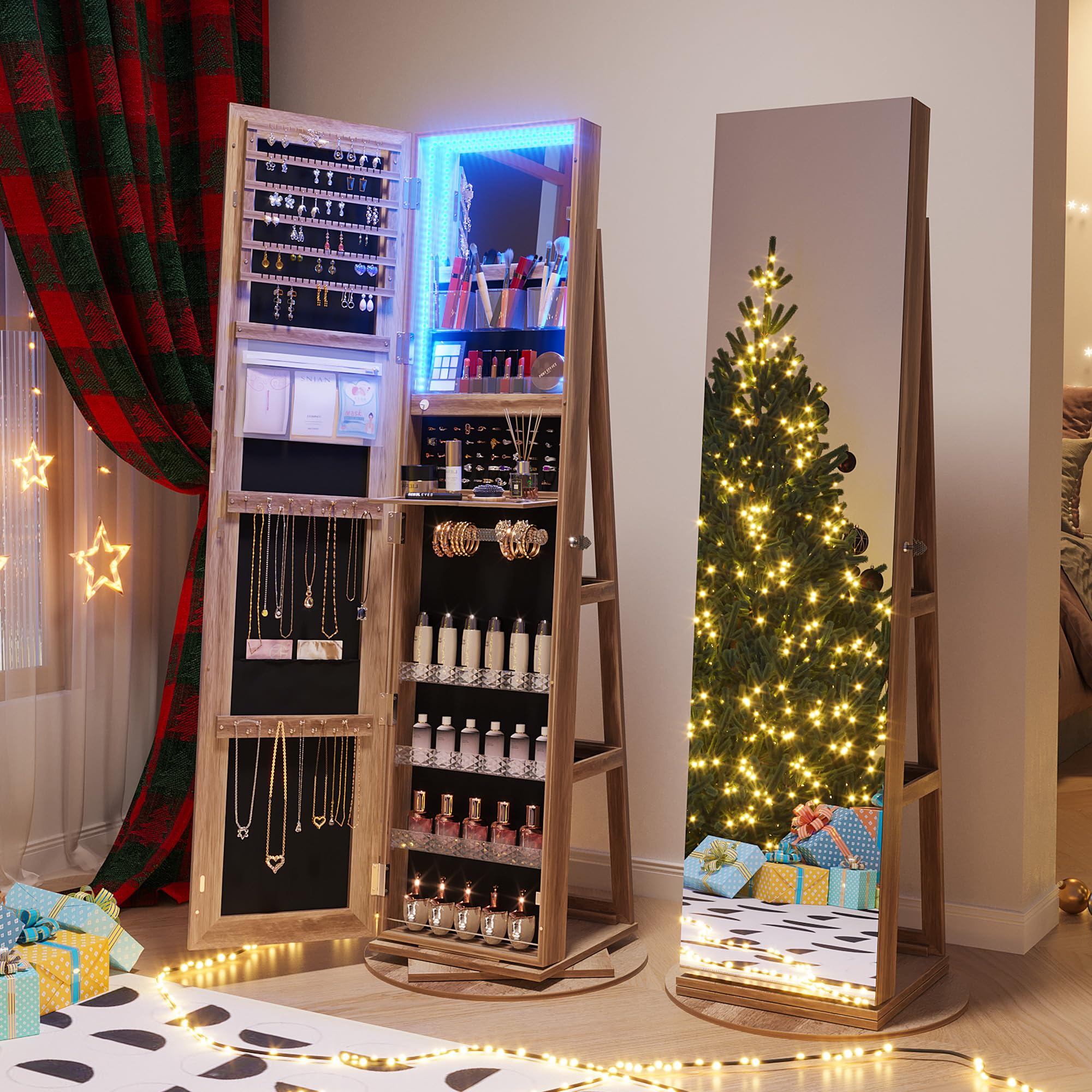 360° Rotating Jewelry Armoire with LED Lights - 63