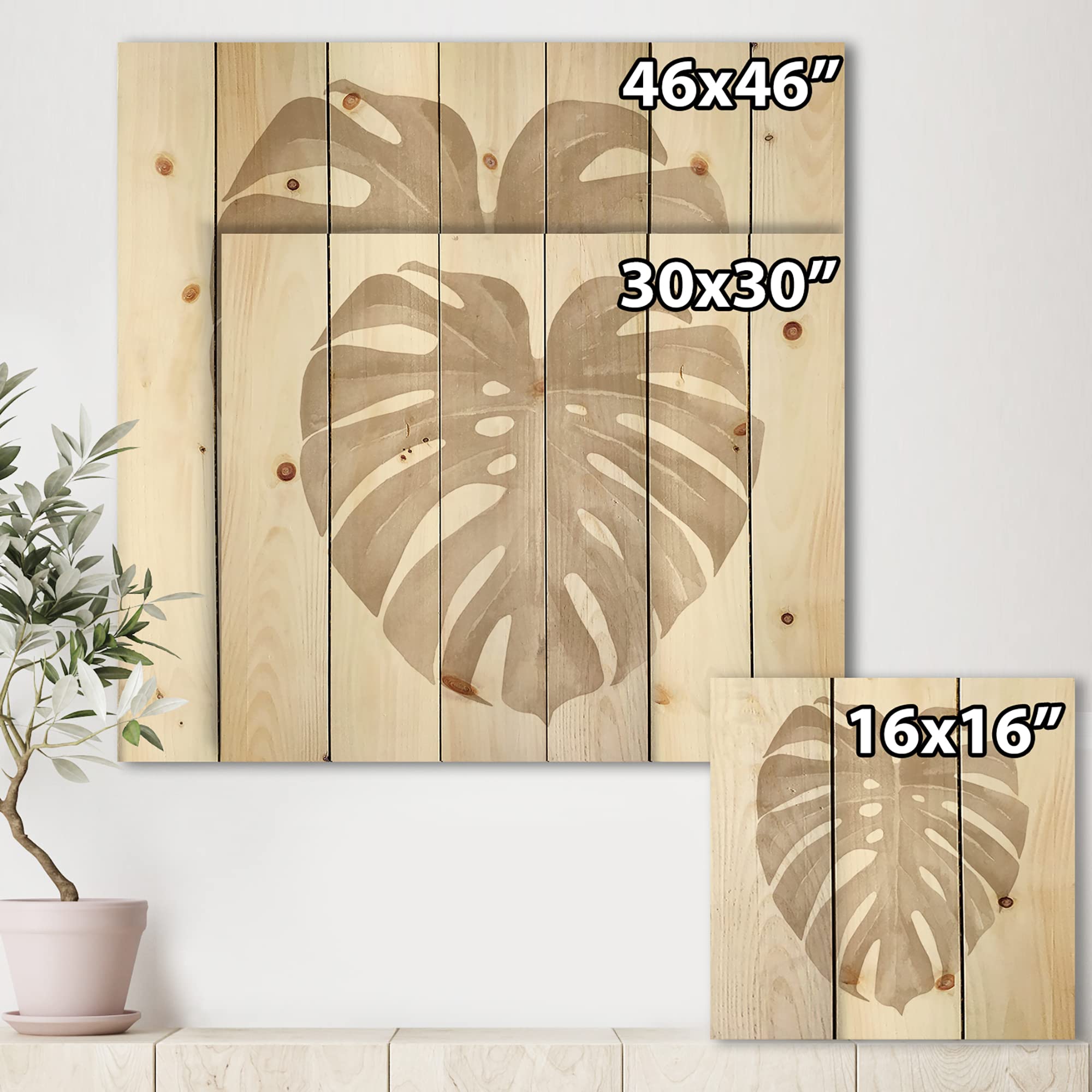 DesignQ Ivory Pastel Monstera Heart-Shaped Tropical Leaf Wood Wall Decor - Beige Wooden Wall Art - Large Floral Pine Wood Wall Panels for Living Room, Bedroom & Office Decor