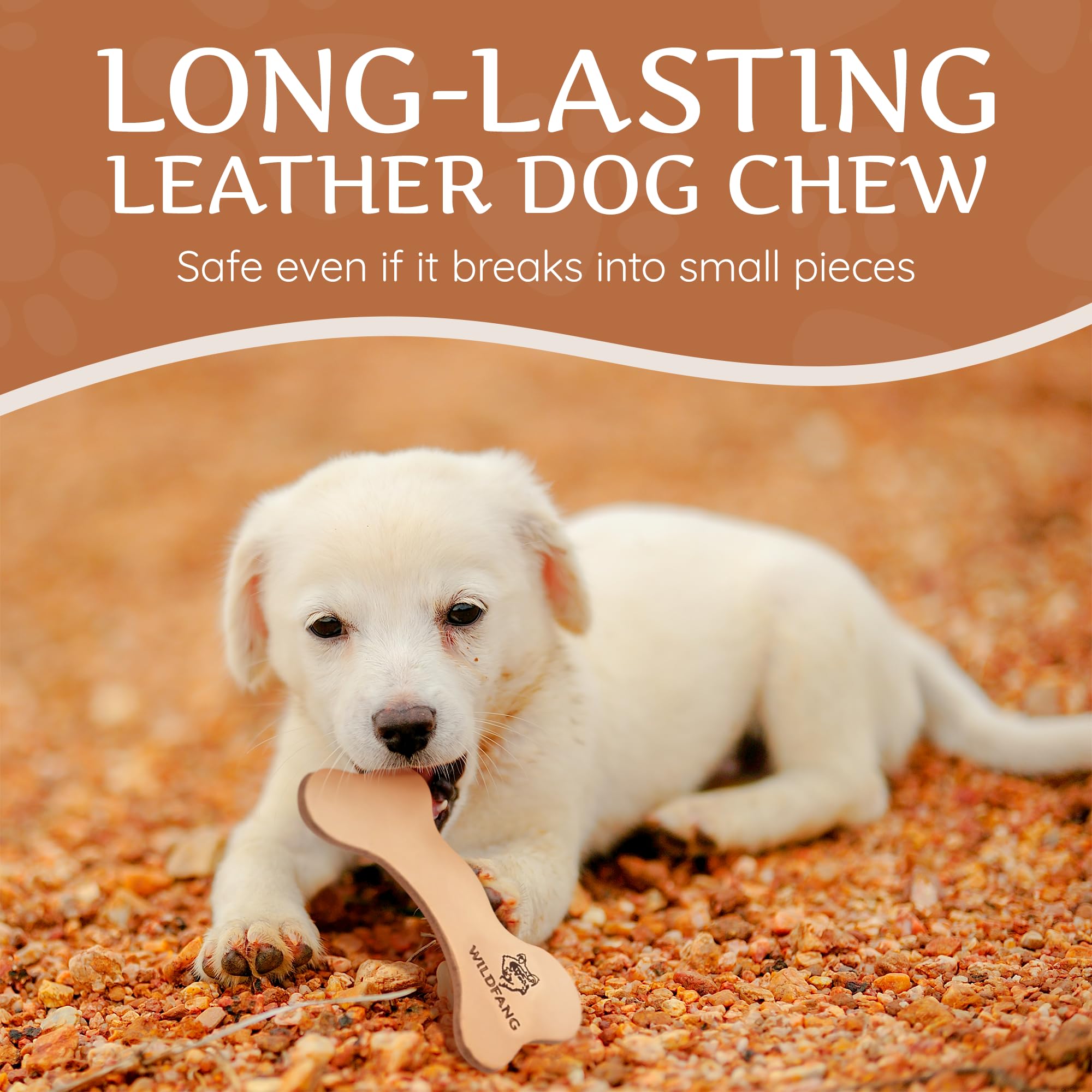 Wildfang Durable Leather Dog Chew Bones - Set of 3 Long-Lasting Leather Chew Toys for Aggressive Chewers, Leather Dog Chews & Bones for Training, Teething, and Dental Health